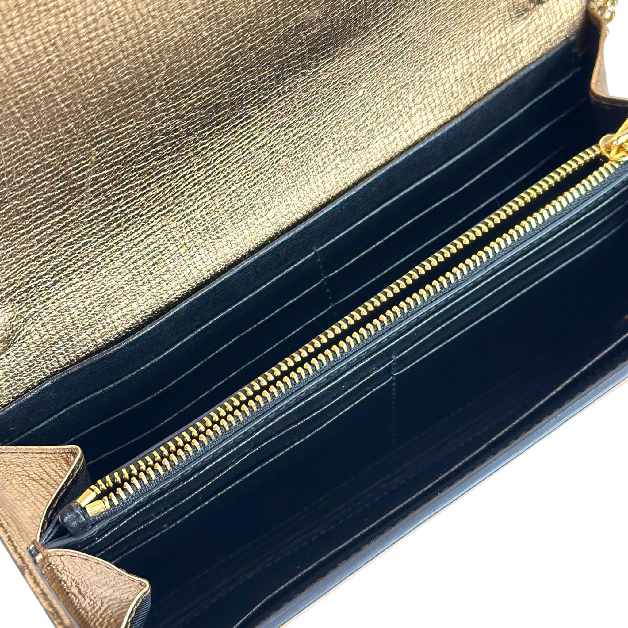 Salvatore Ferragamo Gancini City Wallet On Chain Gold Textured Leather