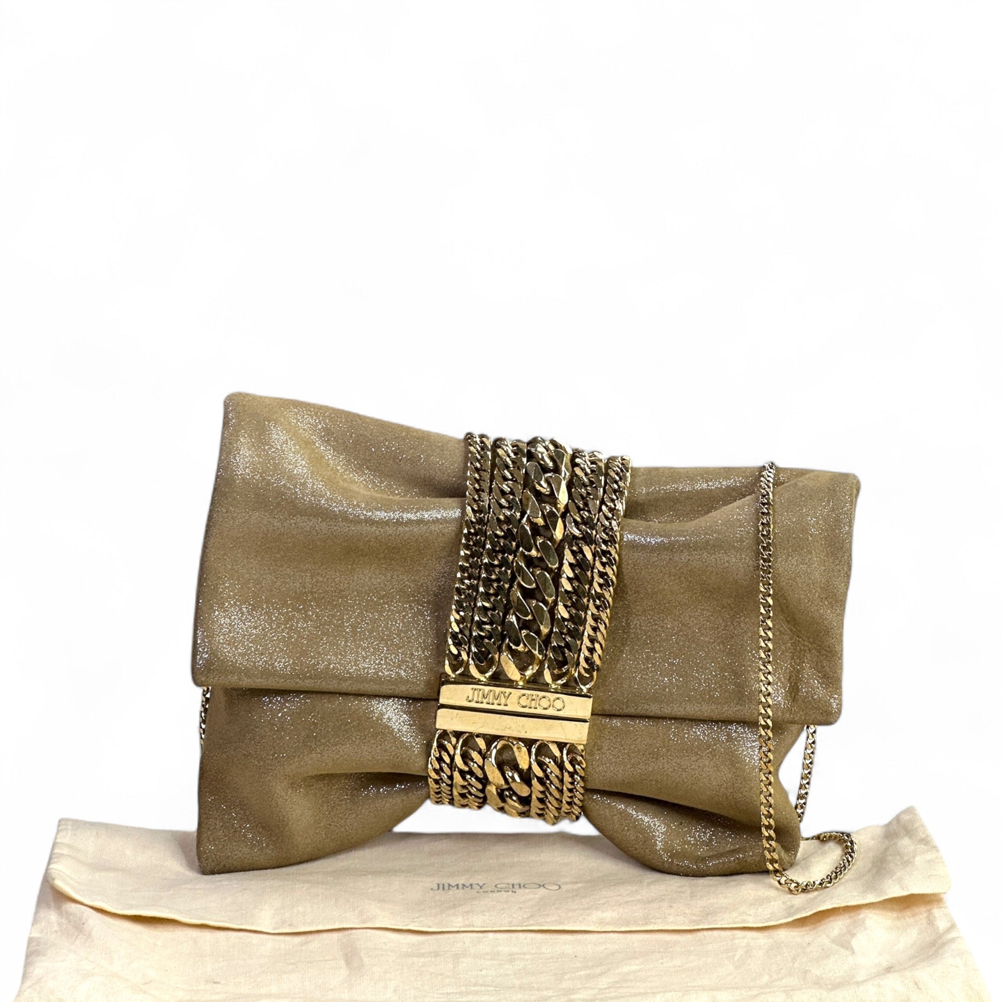 Jimmy Choo Chandra Gold Shimmery Leather Clutch