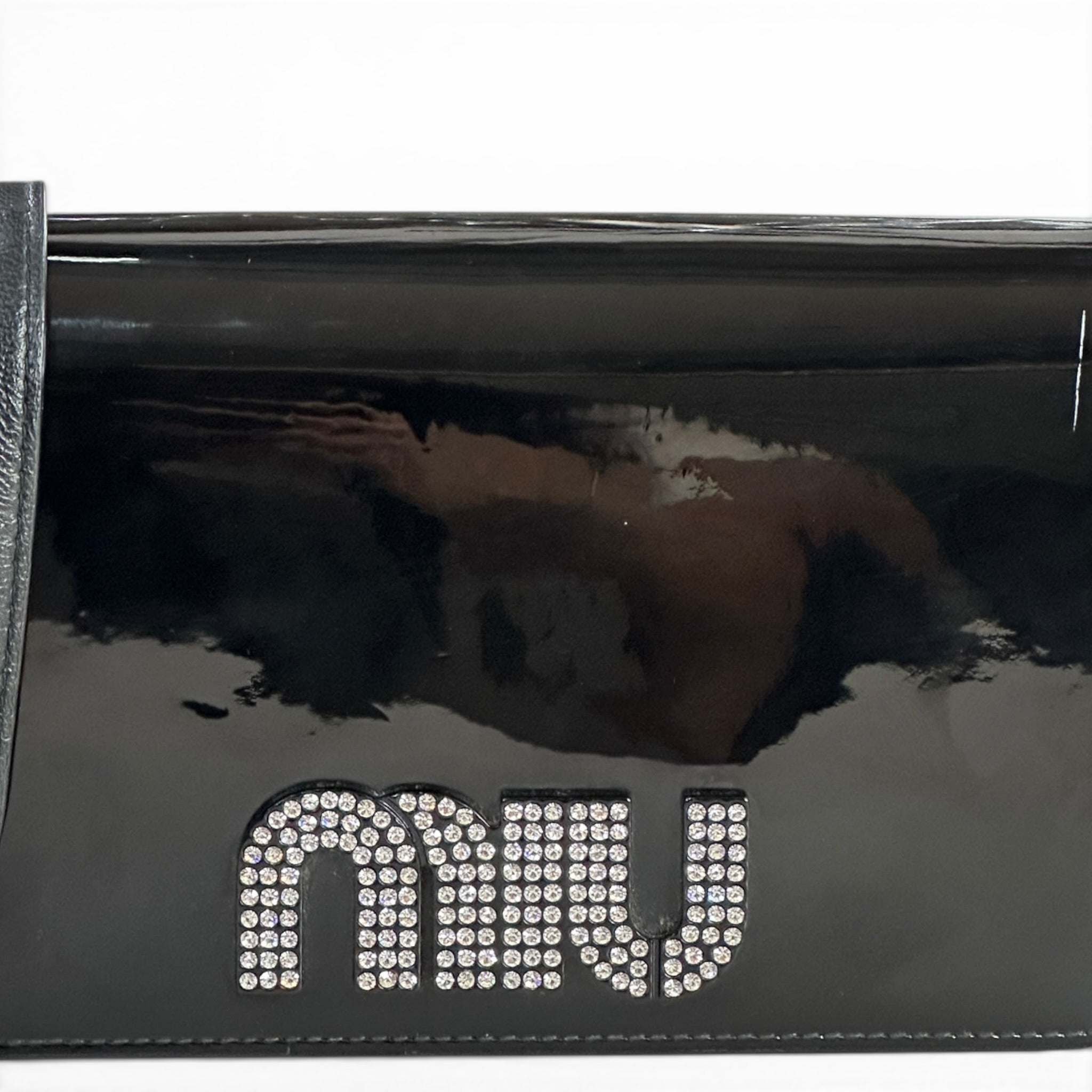 Miu Miu Chain Wallet Black Patent Leather