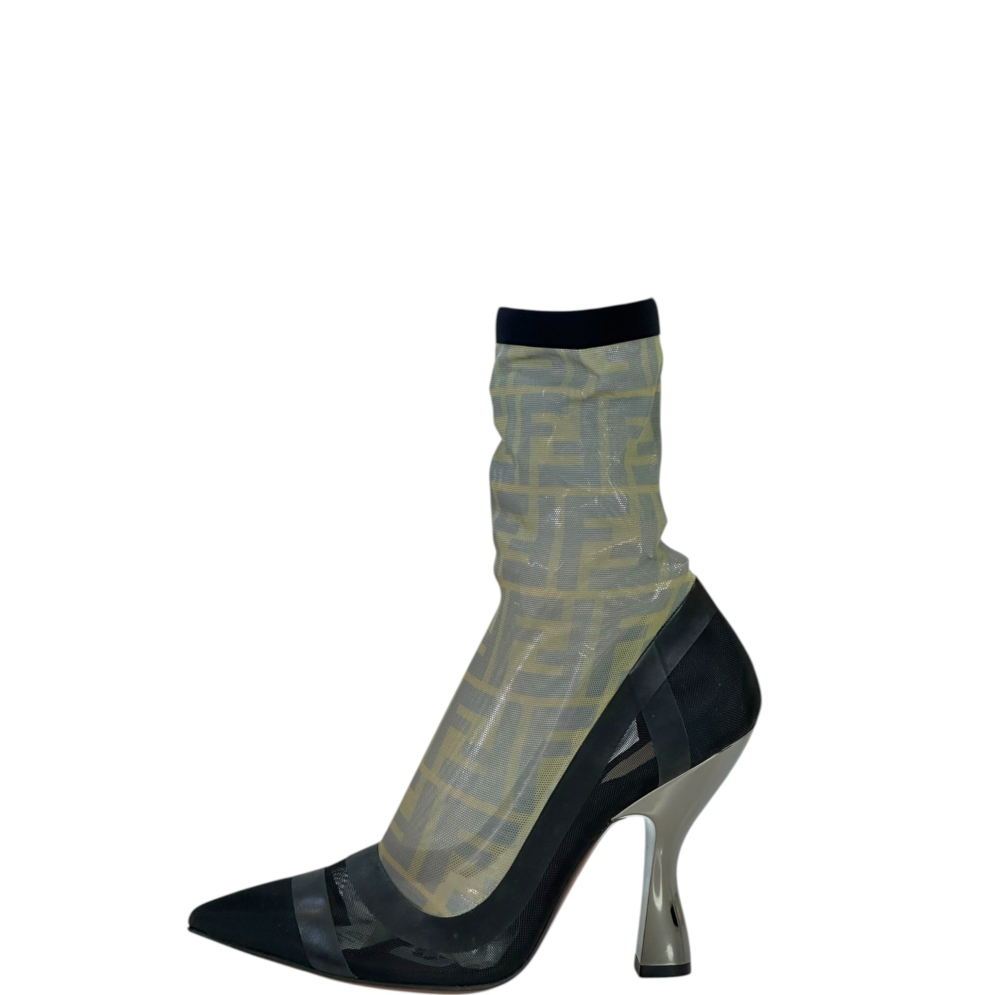 Fendi Colibri Knee-High Boots Black Zucca Pattern Mesh EU 37.5