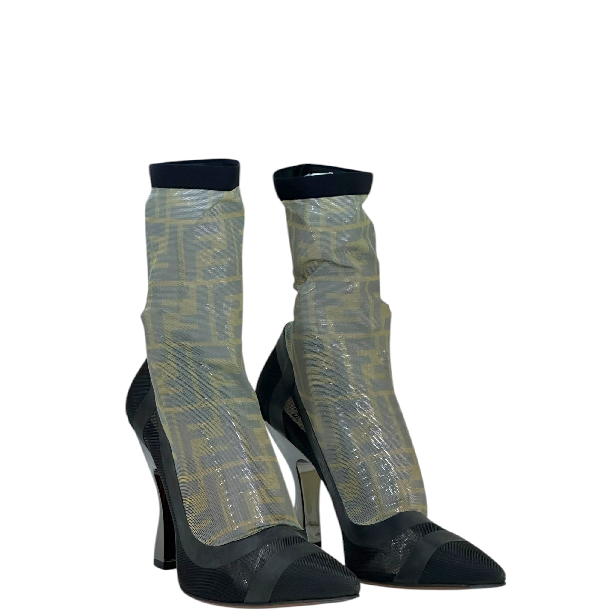 Fendi Colibri Knee-High Boots Black Zucca Pattern Mesh EU 37.5