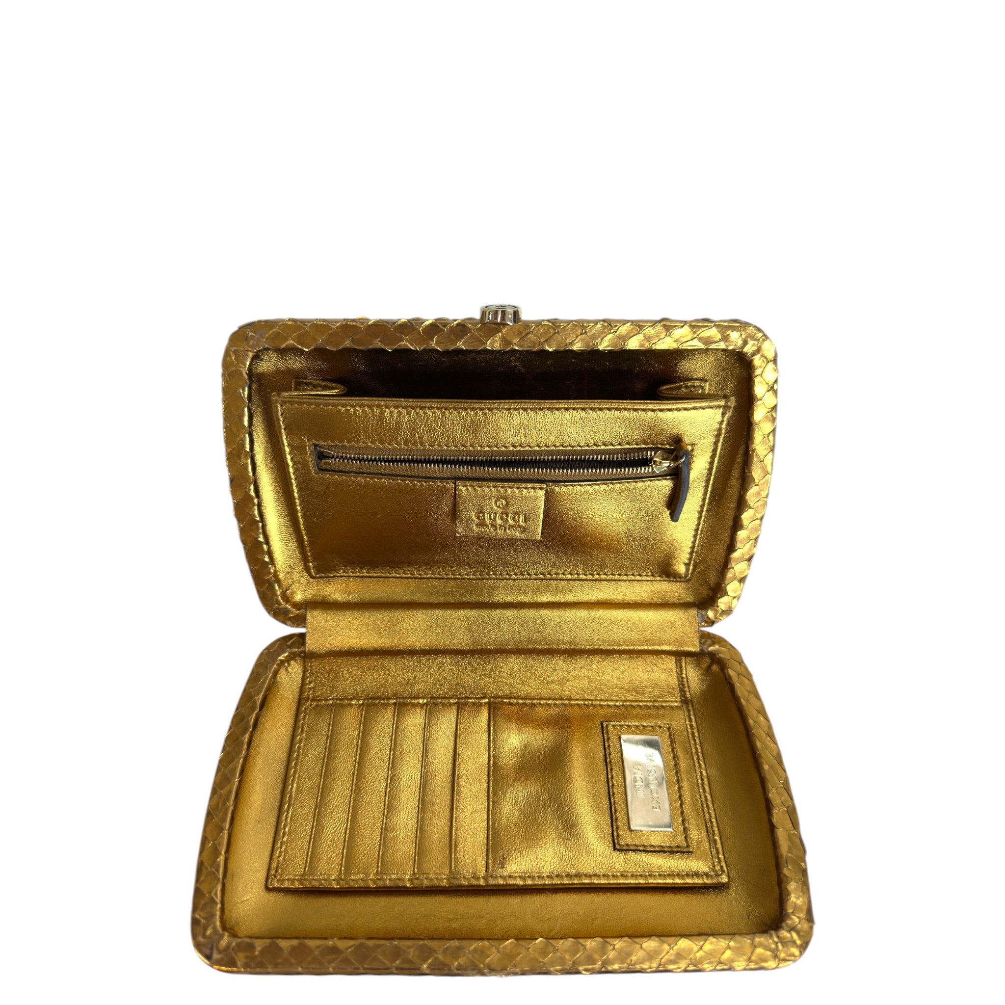 Gucci Minaudière Clutch Gold Water-Snakeskin