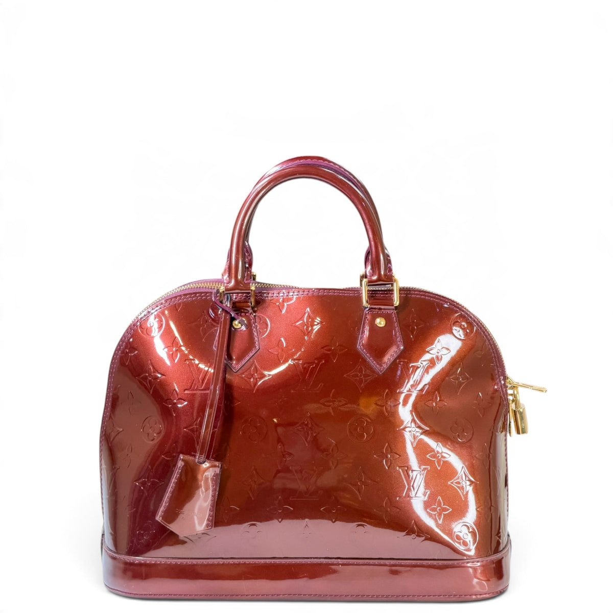 louis vuitton alma PM burgundy patent leather handbag