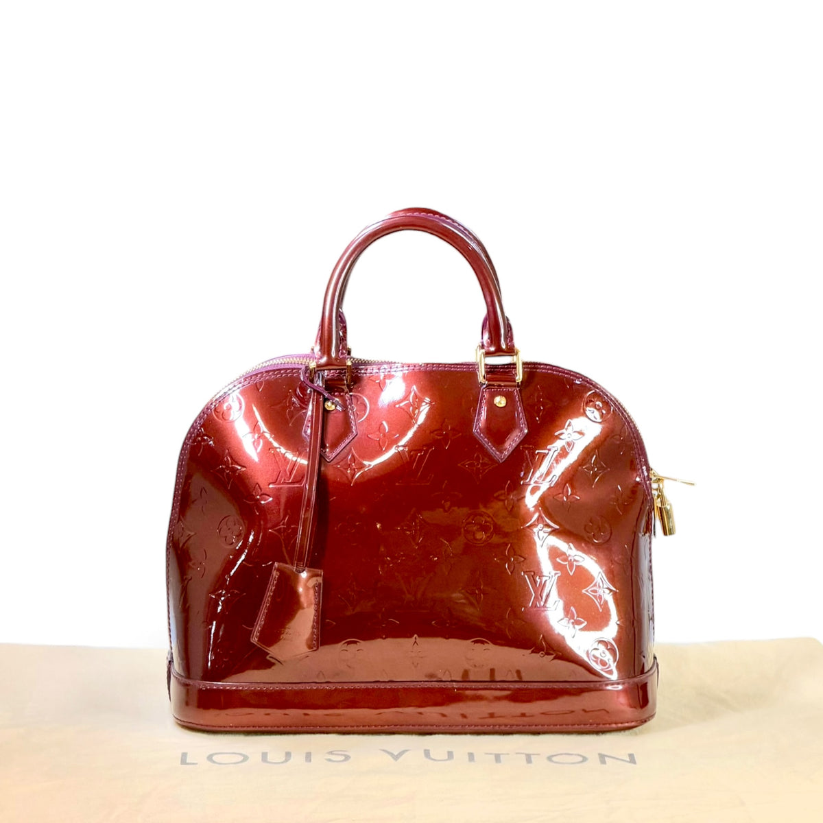 louis vuitton alma PM burgundy patent leather handbag