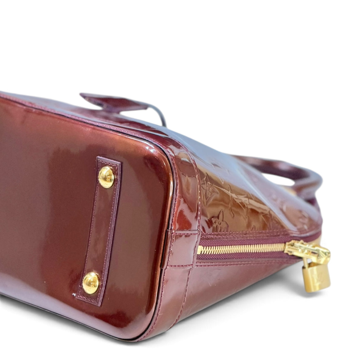 louis vuitton alma PM burgundy patent leather handbag
