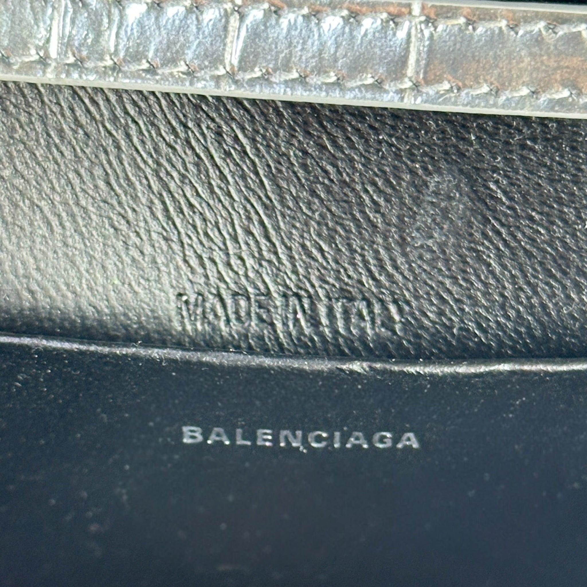 Balenciaga Mettalic Silver Crocodile Embossed Hourglass Mini Shoulder Bag