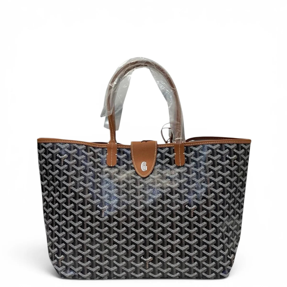 Goyard St Louis PM Tote Black & Tan Goyardine Magnetic Closure