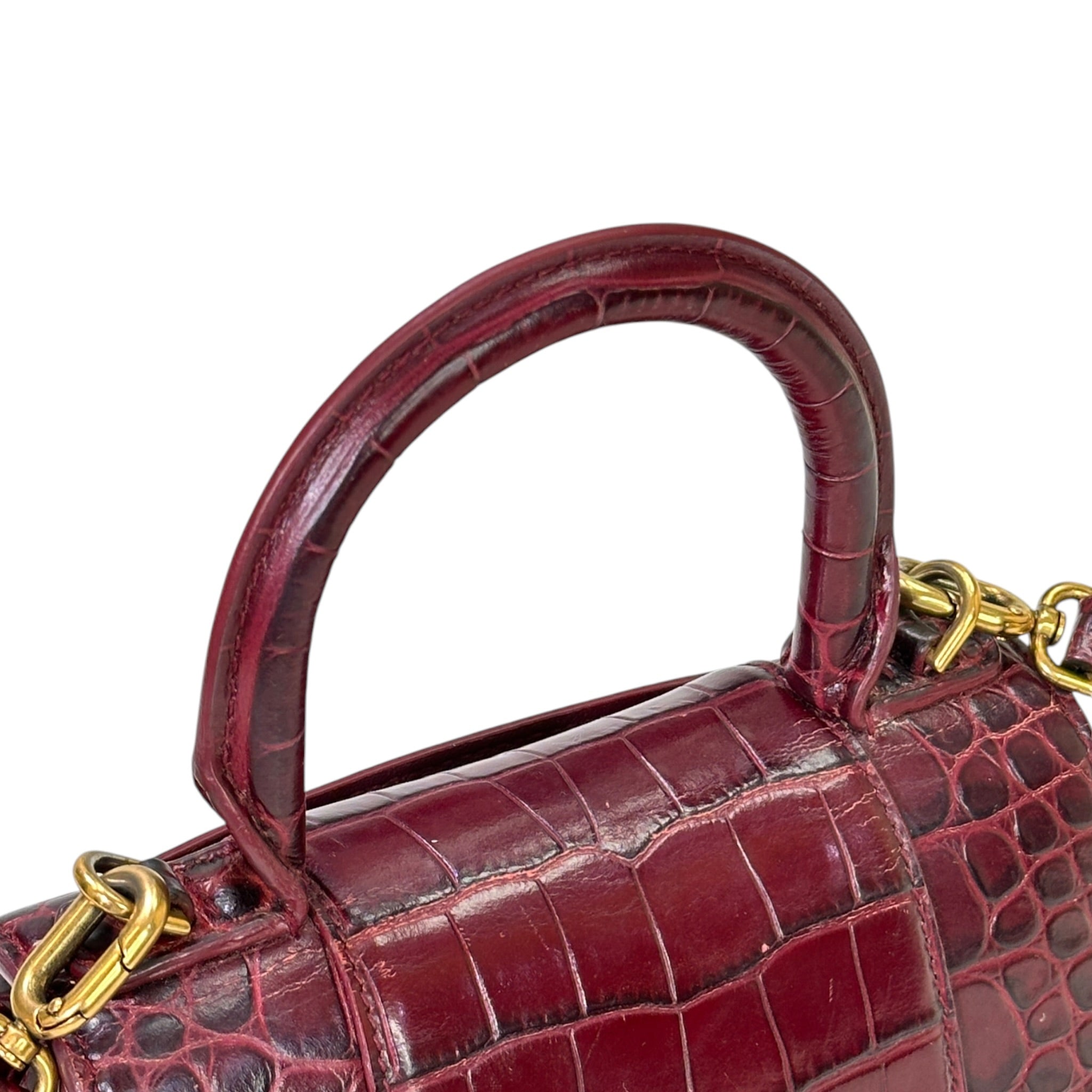 Balenciaga Hourglass Bag Croc-Embossed Calfskin