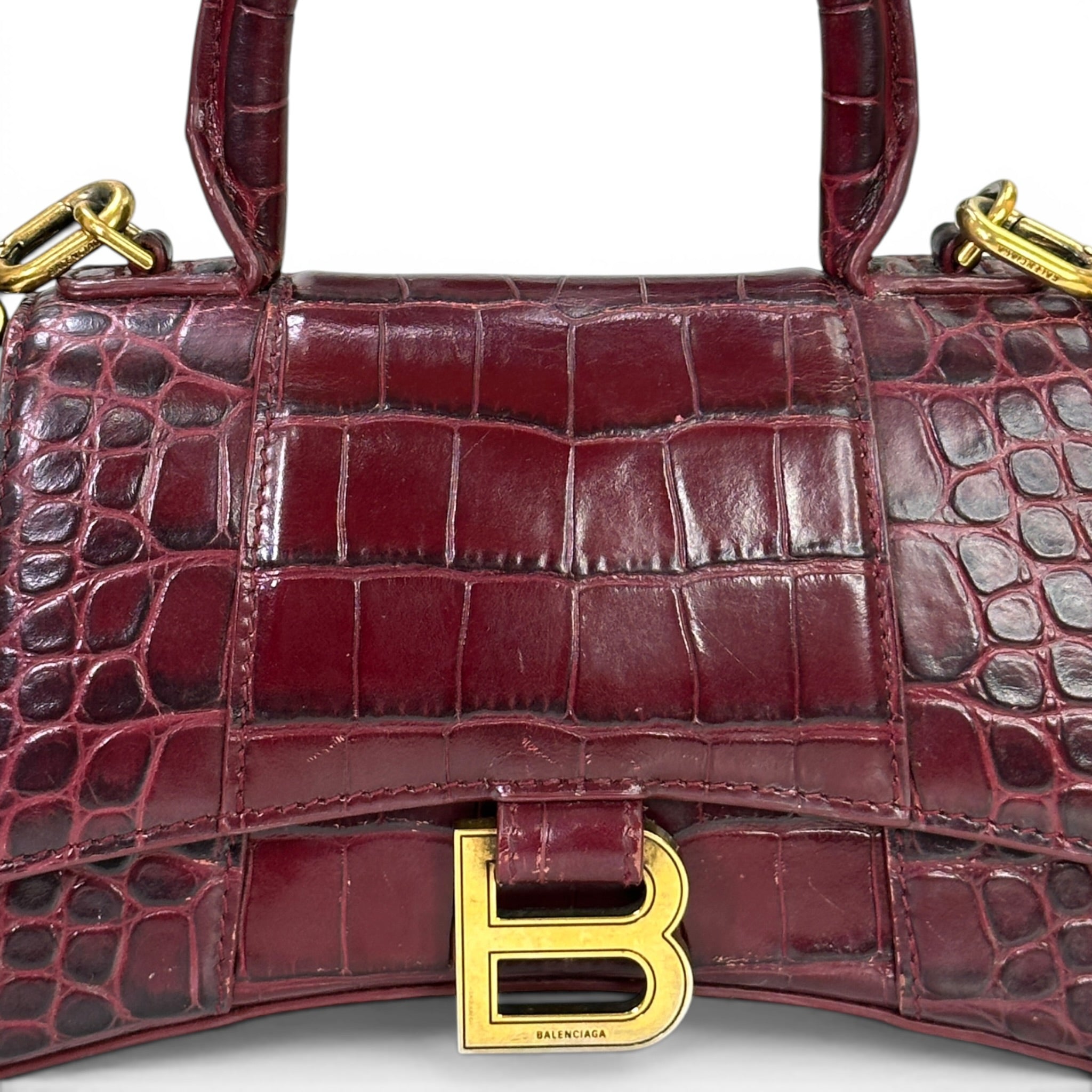 Balenciaga Hourglass Bag Croc-Embossed Calfskin