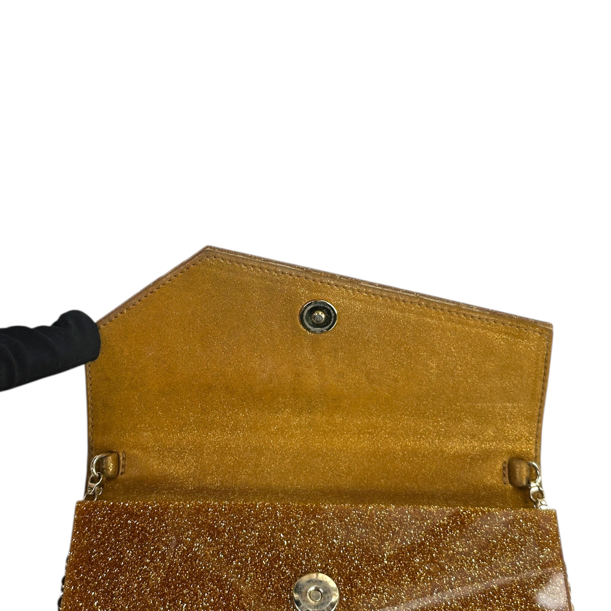 Jimmy Choo Candy Clutch Brown/gold Coarse Glitter Acrylic