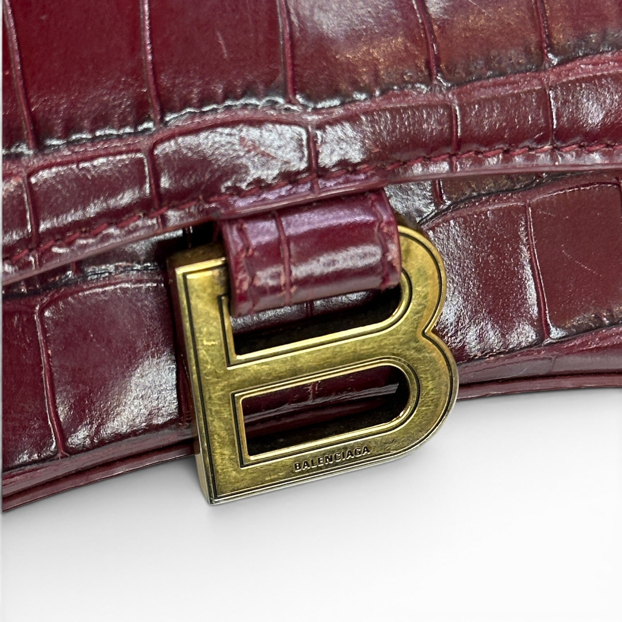 Balenciaga Hourglass Bag Croc-Embossed Calfskin
