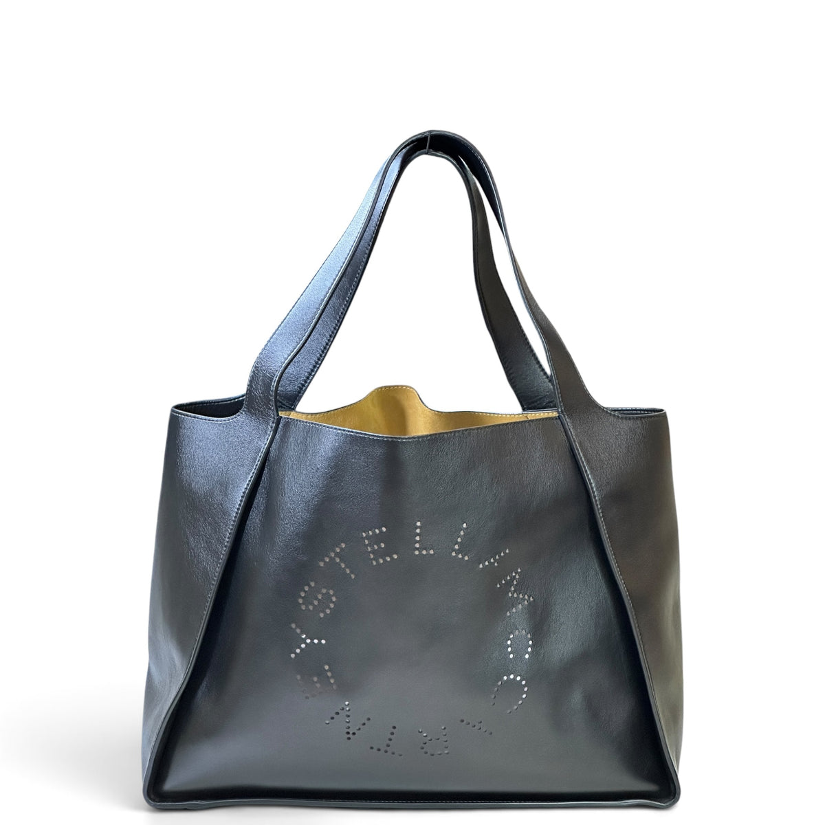 Stella Mccartney Stella Logo Black Leather Large Shoulder Tote Bag