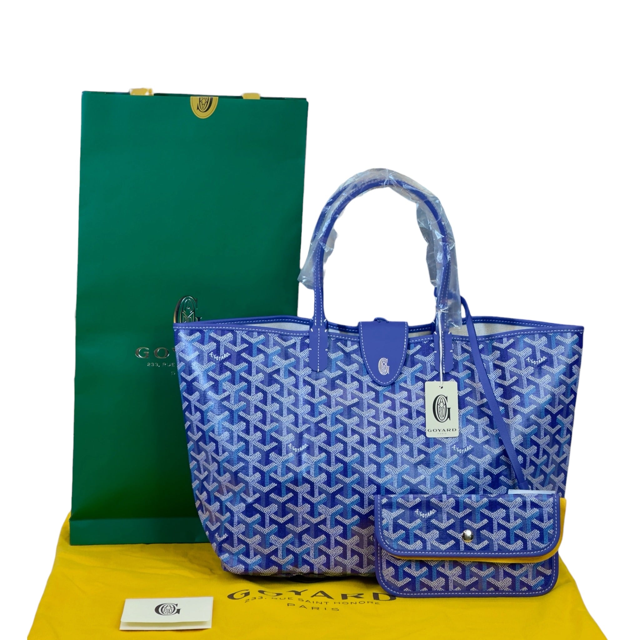 Goyard St Louis PM Tote Blueberry Purple Goyardine Magnetic Closure