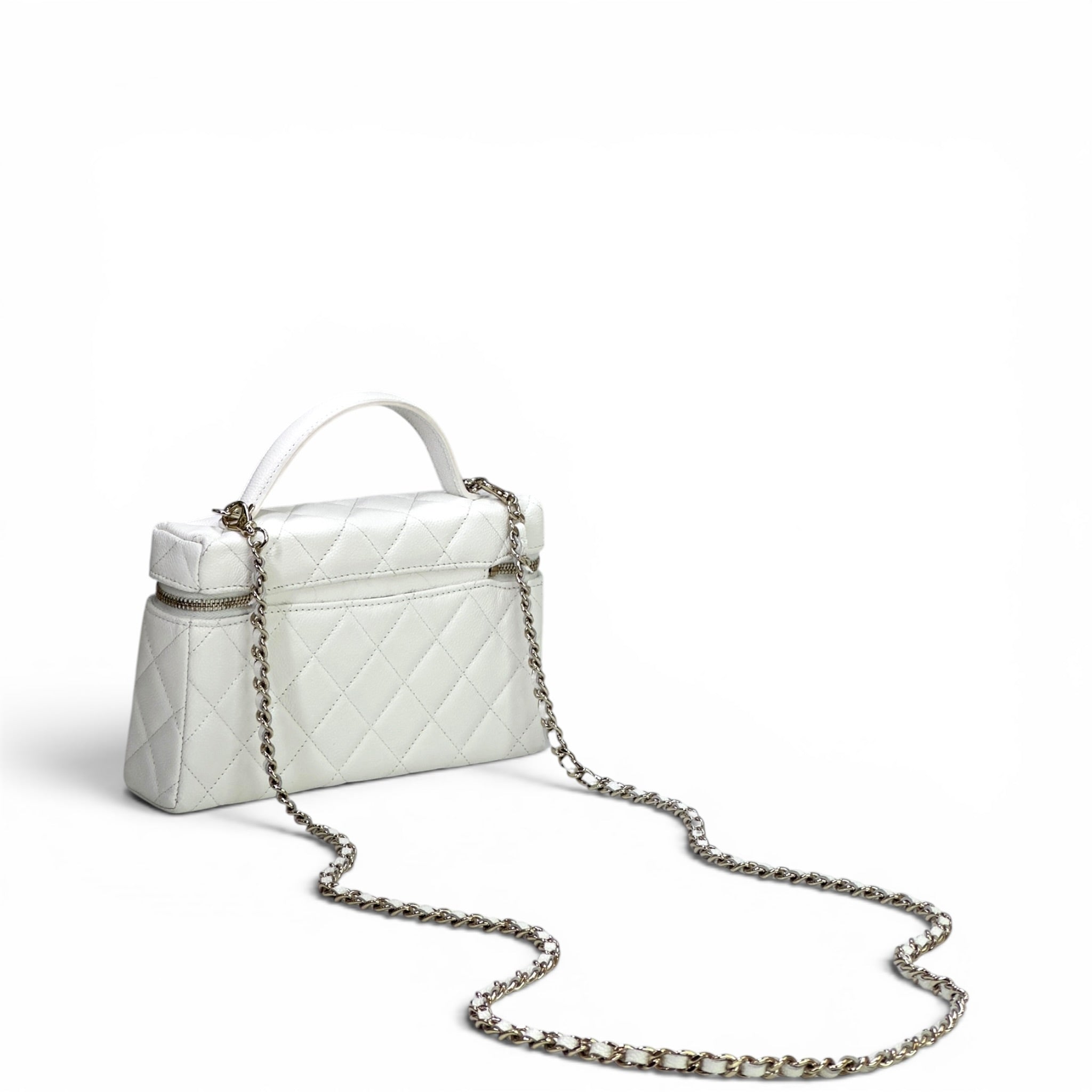 Chanel Vanity Case White Quilted Caviar Leather