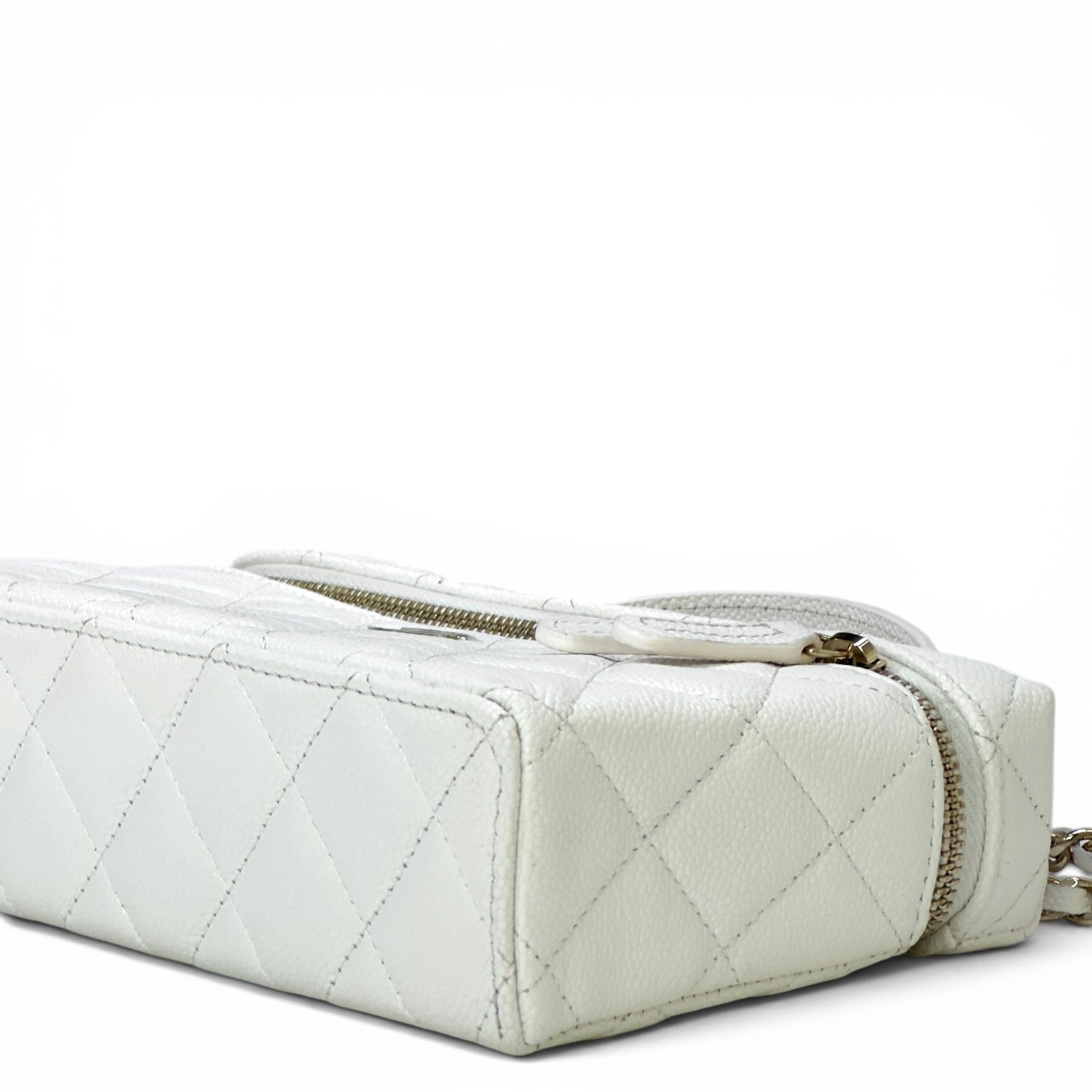 Chanel Vanity Case White Quilted Caviar Leather