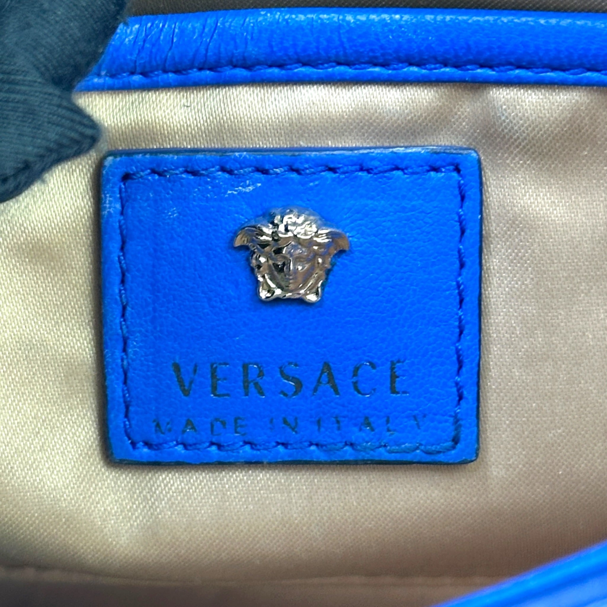 Versace La Medusa Blue Leather Bag