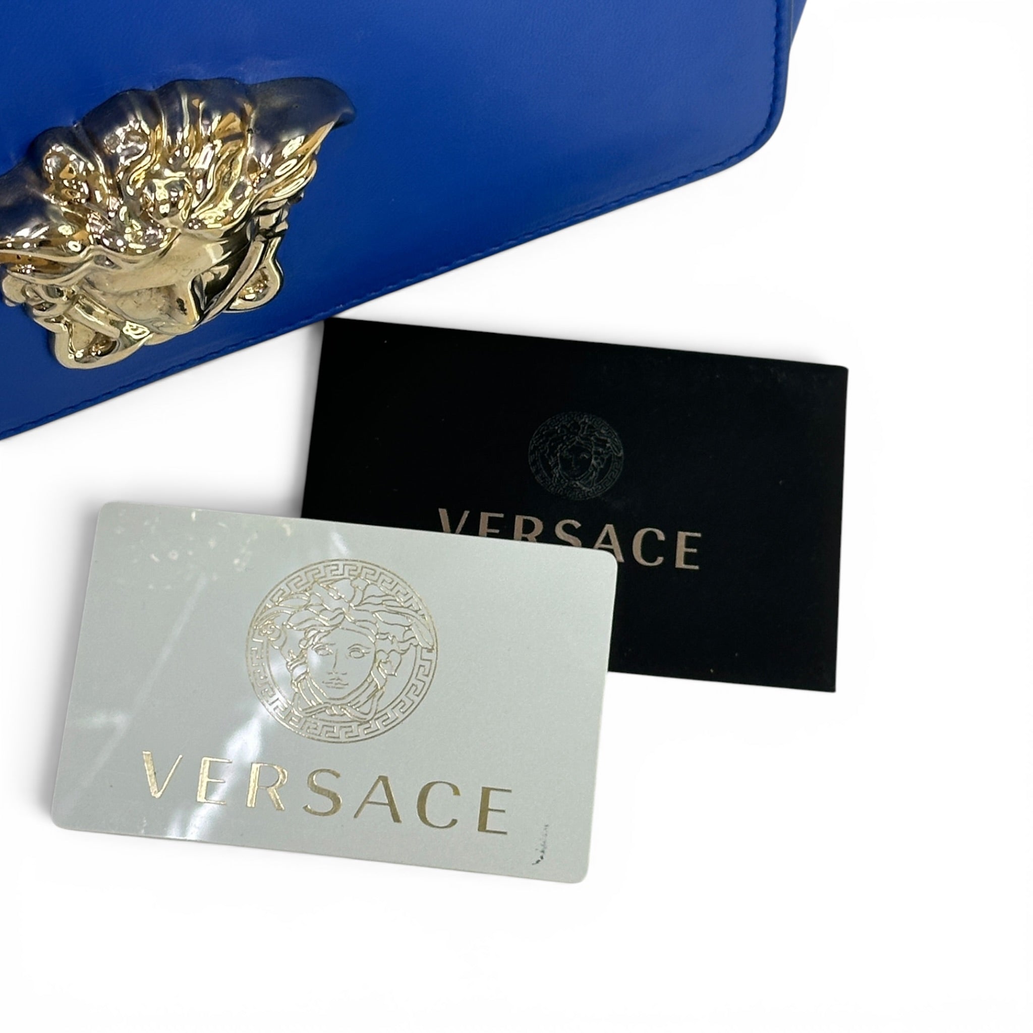Versace La Medusa Blue Leather Bag