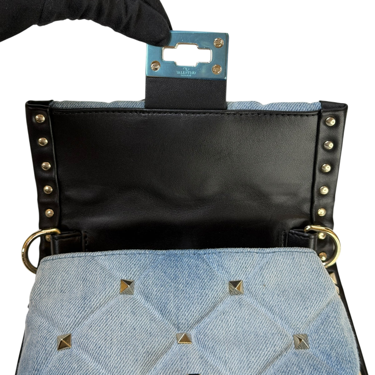 Valentino Garvani Candystud small denim top handle handbag