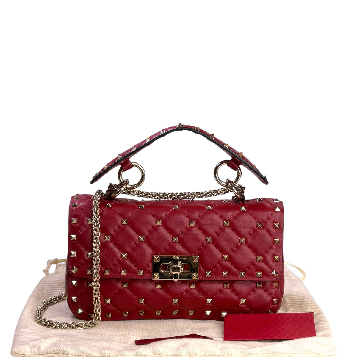 Valentino Garavani Rockstud Spike small red leather hand bag