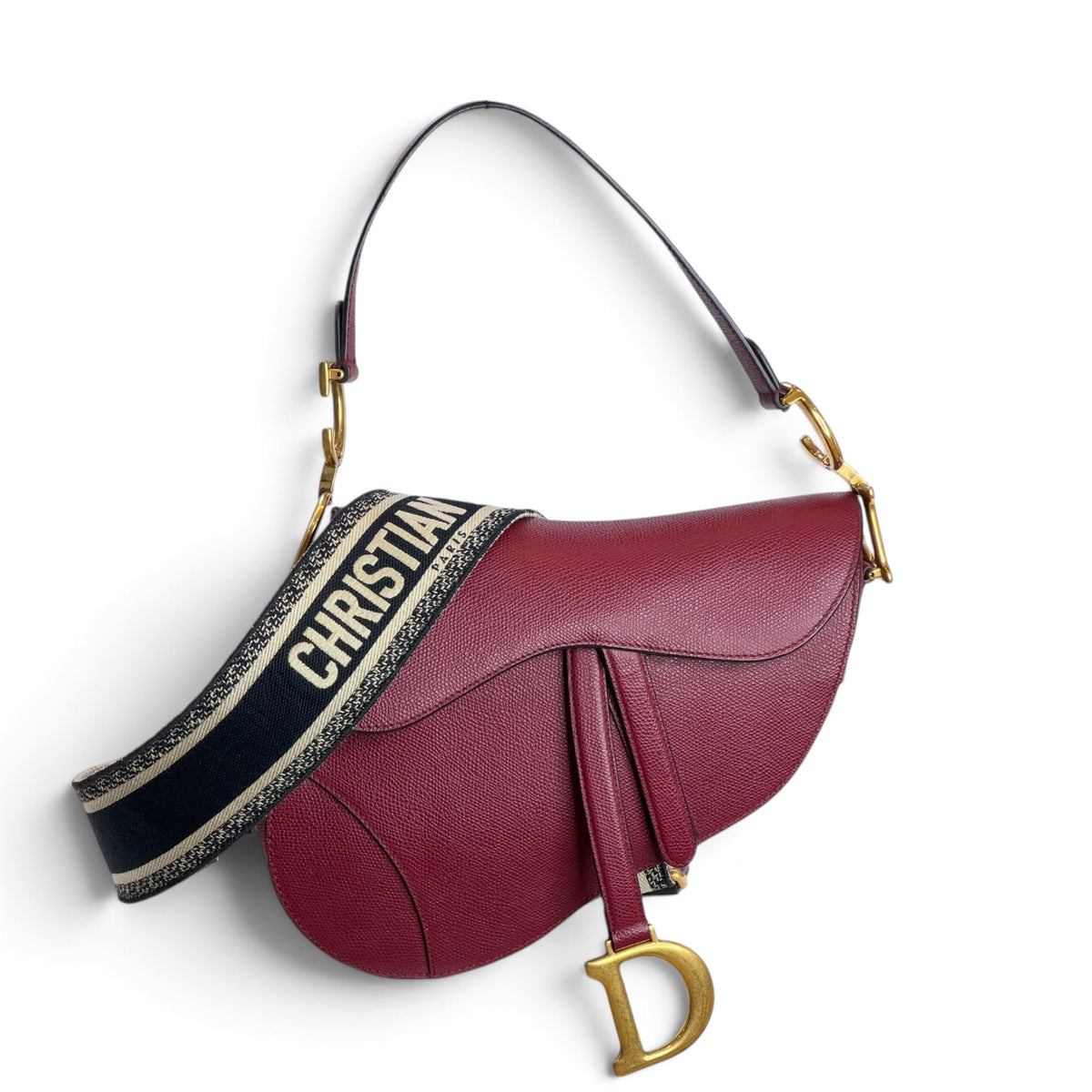 Christian Dior medium red grained calf skin leather Saddle Bag