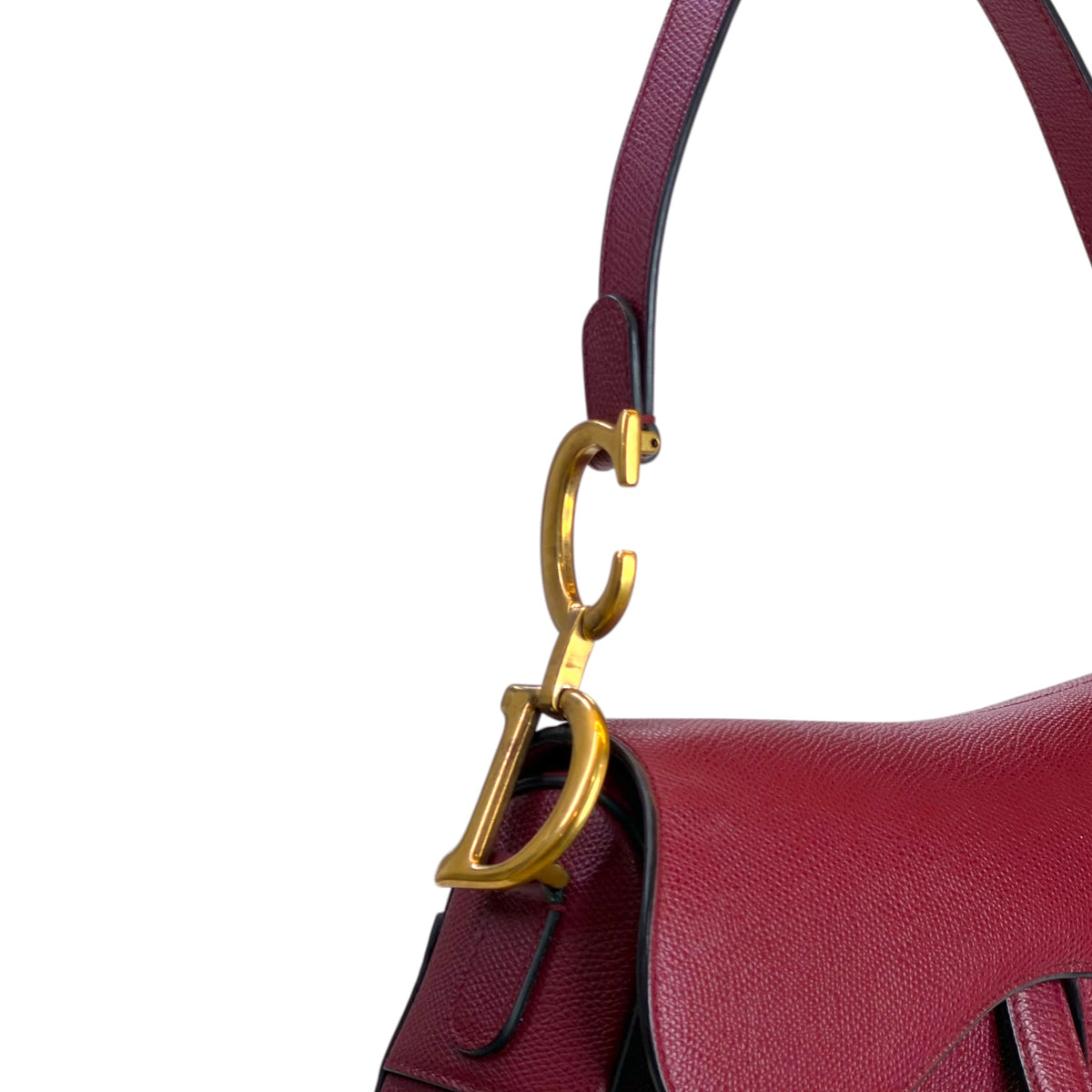Christian Dior medium red grained calf skin leather Saddle Bag