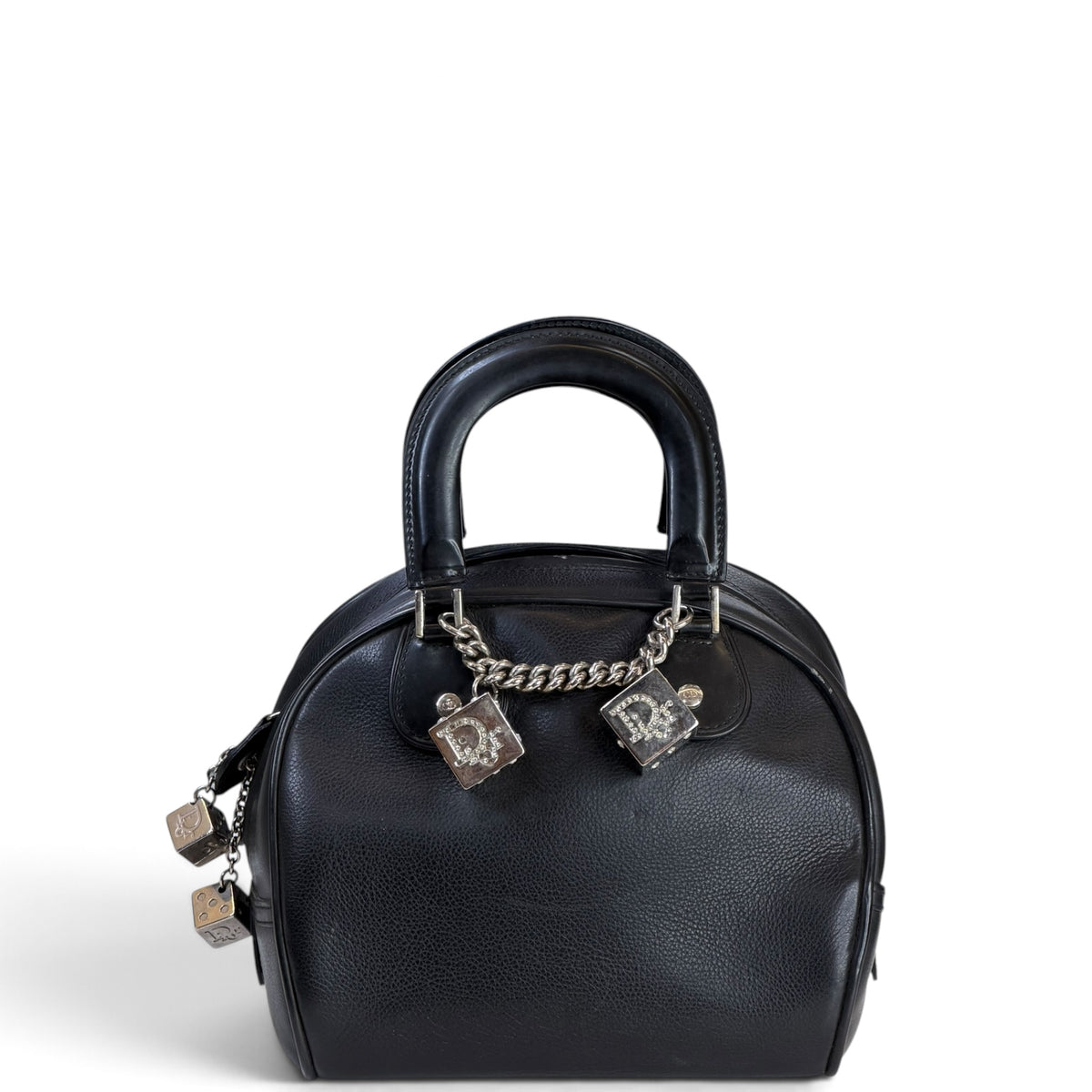 Christian Dior Gambler Dice Bowling small Black leather Satchel bag