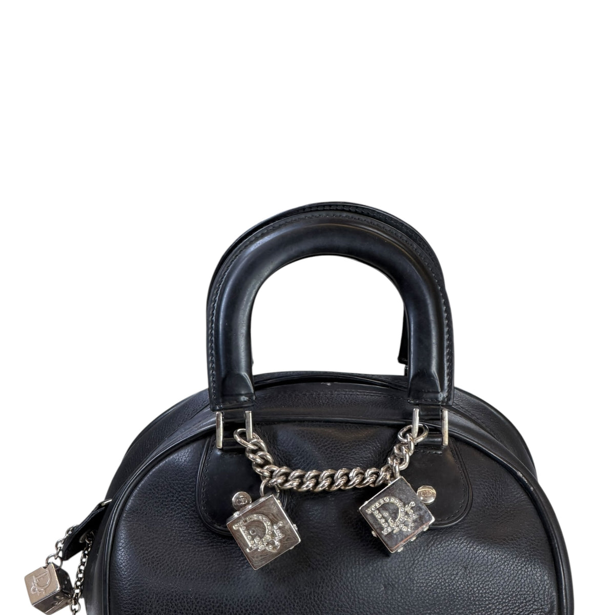 Christian Dior Gambler Dice Bowling small Black leather Satchel bag