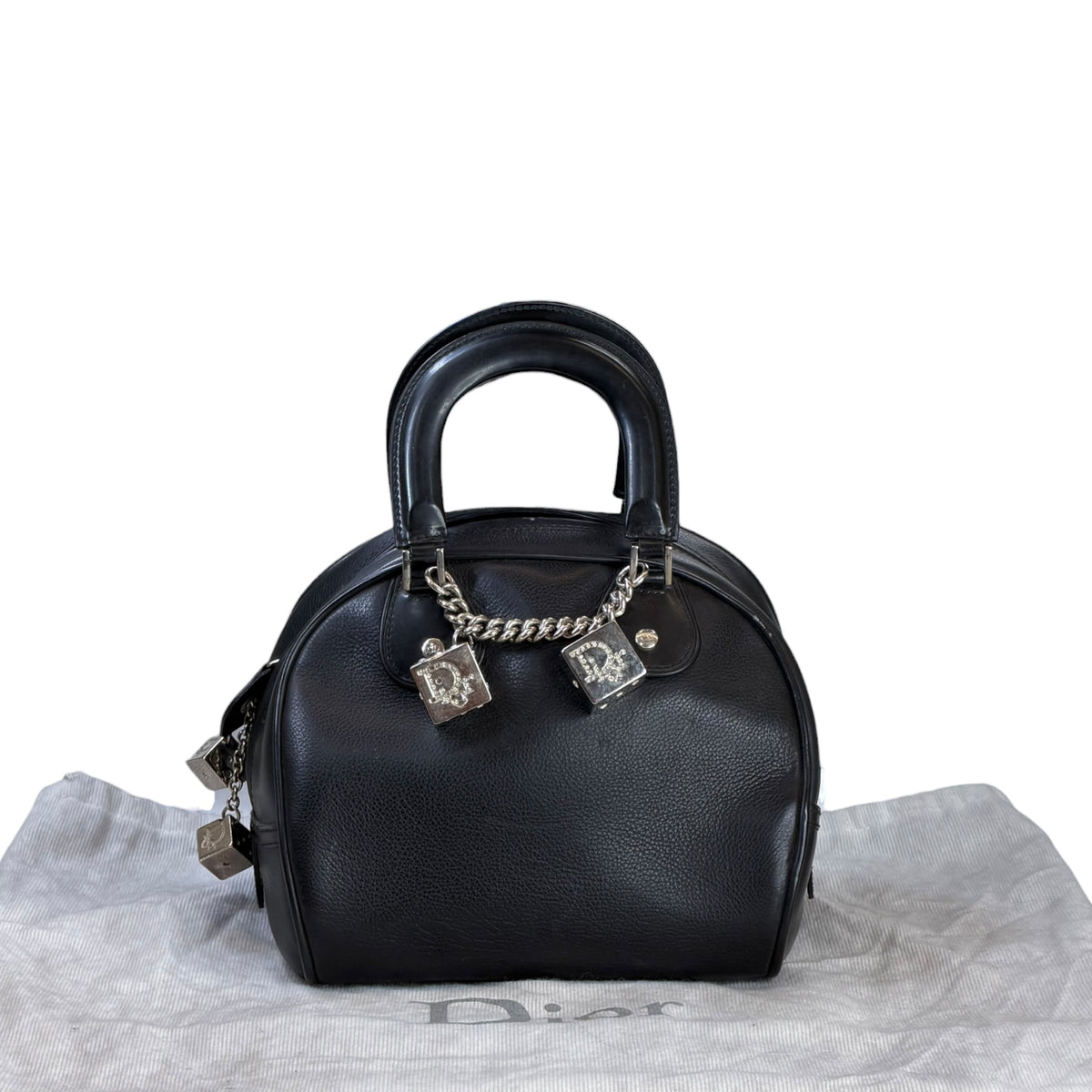 Christian Dior Gambler Dice Bowling small Black leather Satchel bag