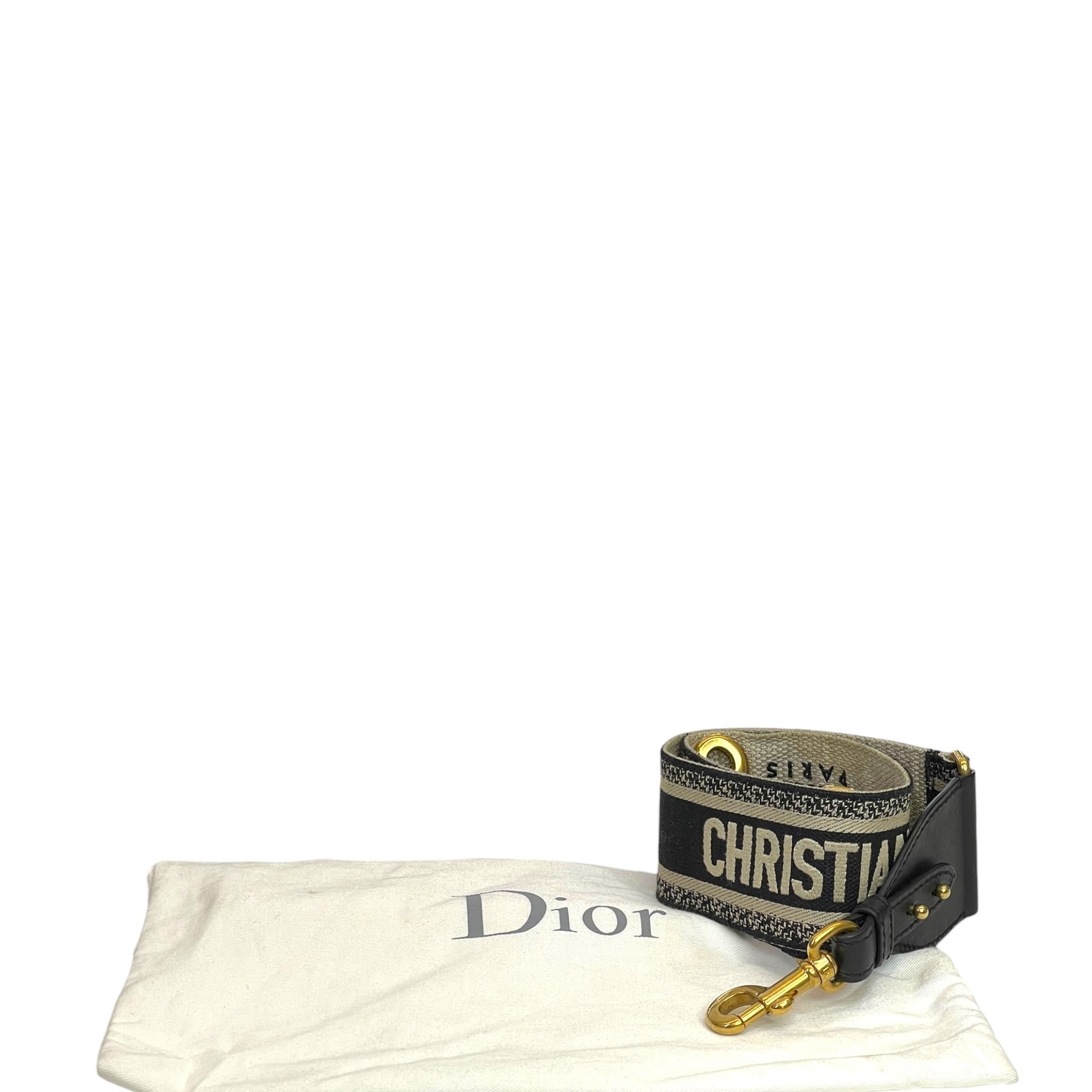 Christian Dior Adjustable Shoulder Strap Black Embroidered Canvas