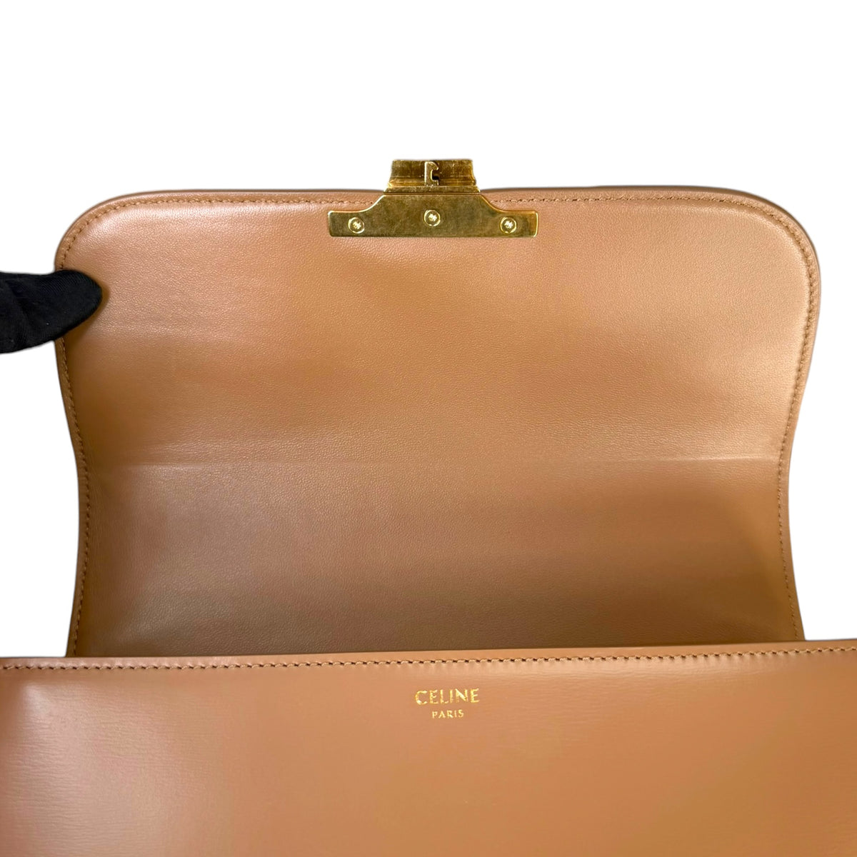 Celine Classique medium Tan calf skin leather Triomphe crossbody Bag