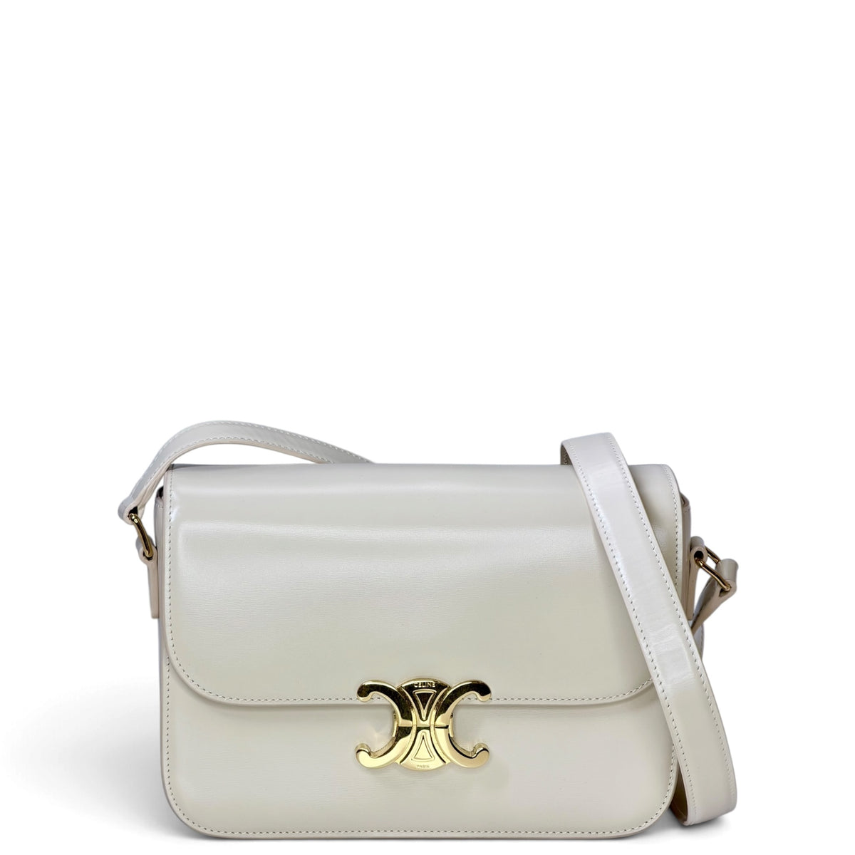 Celine classique medium white leather Triomphe crossbody Bag