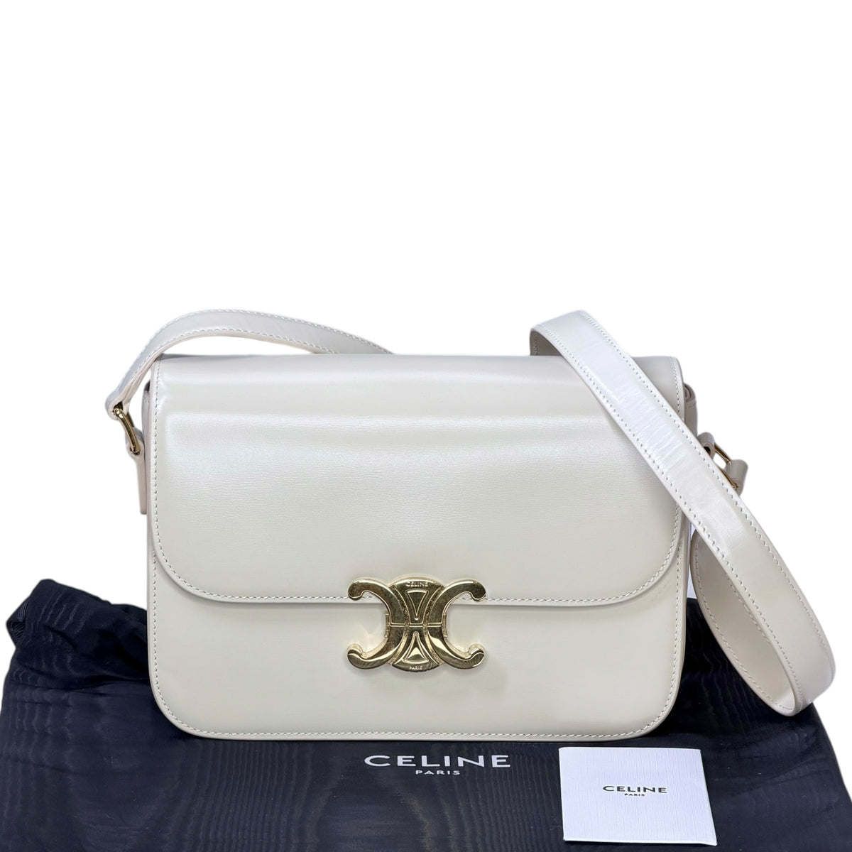 Celine classique medium white leather Triomphe crossbody Bag