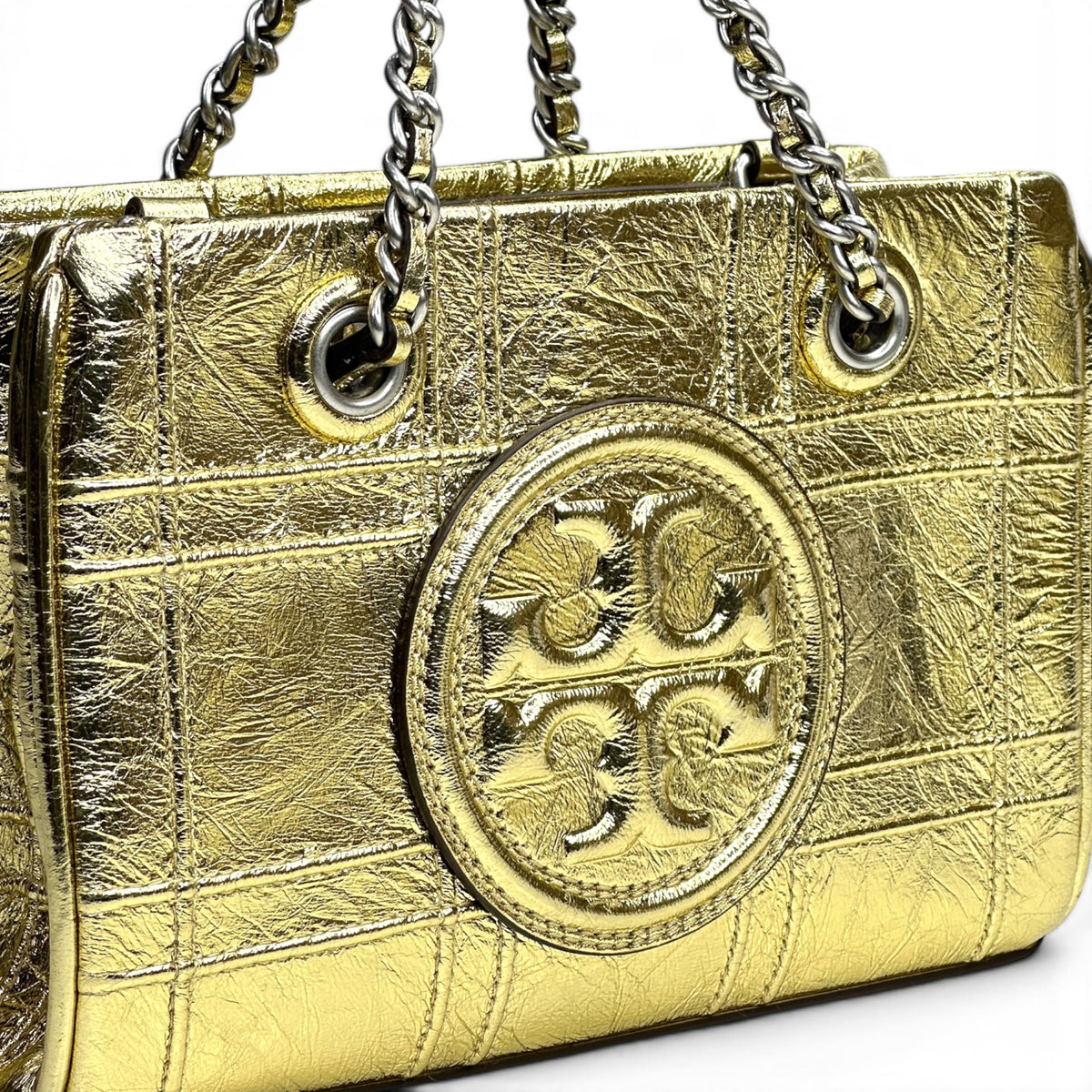 Tory burch mini Fleming gold leather chain hand bag