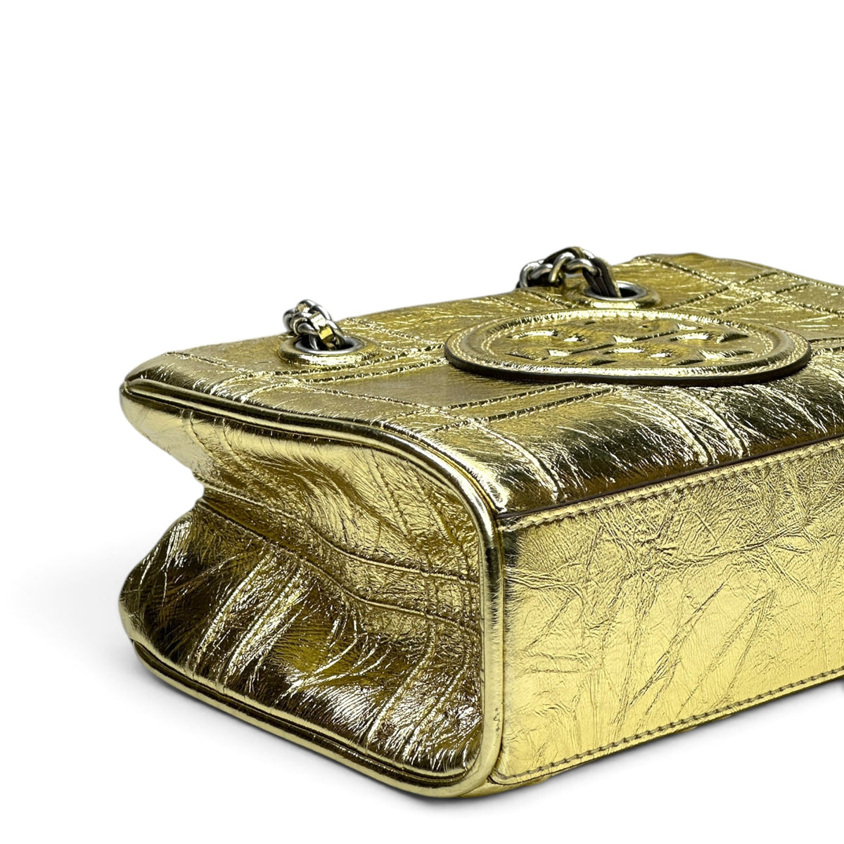Tory burch mini Fleming gold leather chain hand bag