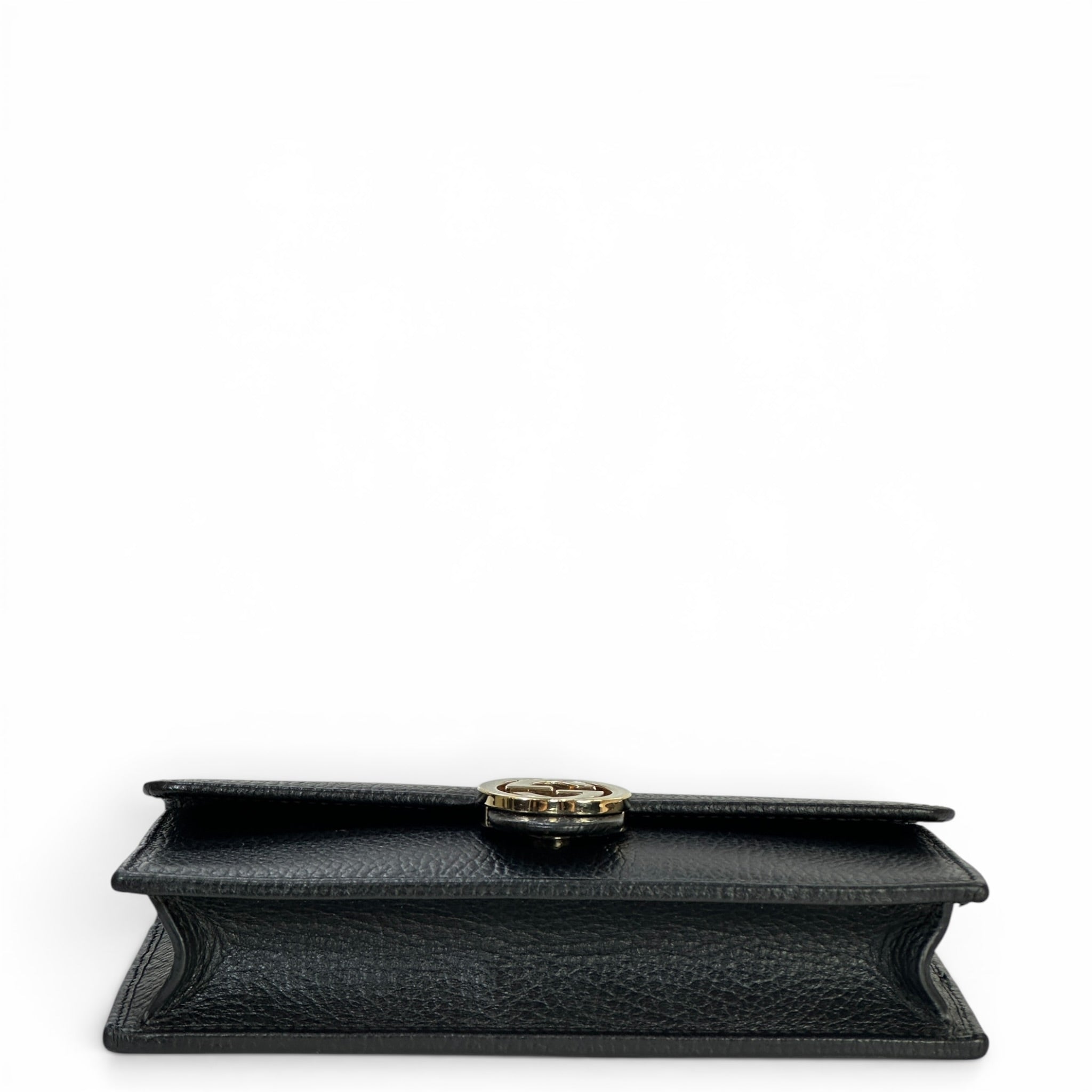 Gucci Interlocking G Wallet On Chain Textured Black Leather
