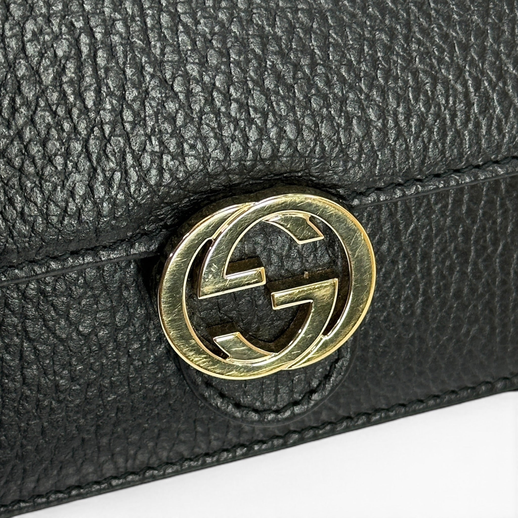 Gucci Interlocking G Wallet On Chain Textured Black Leather