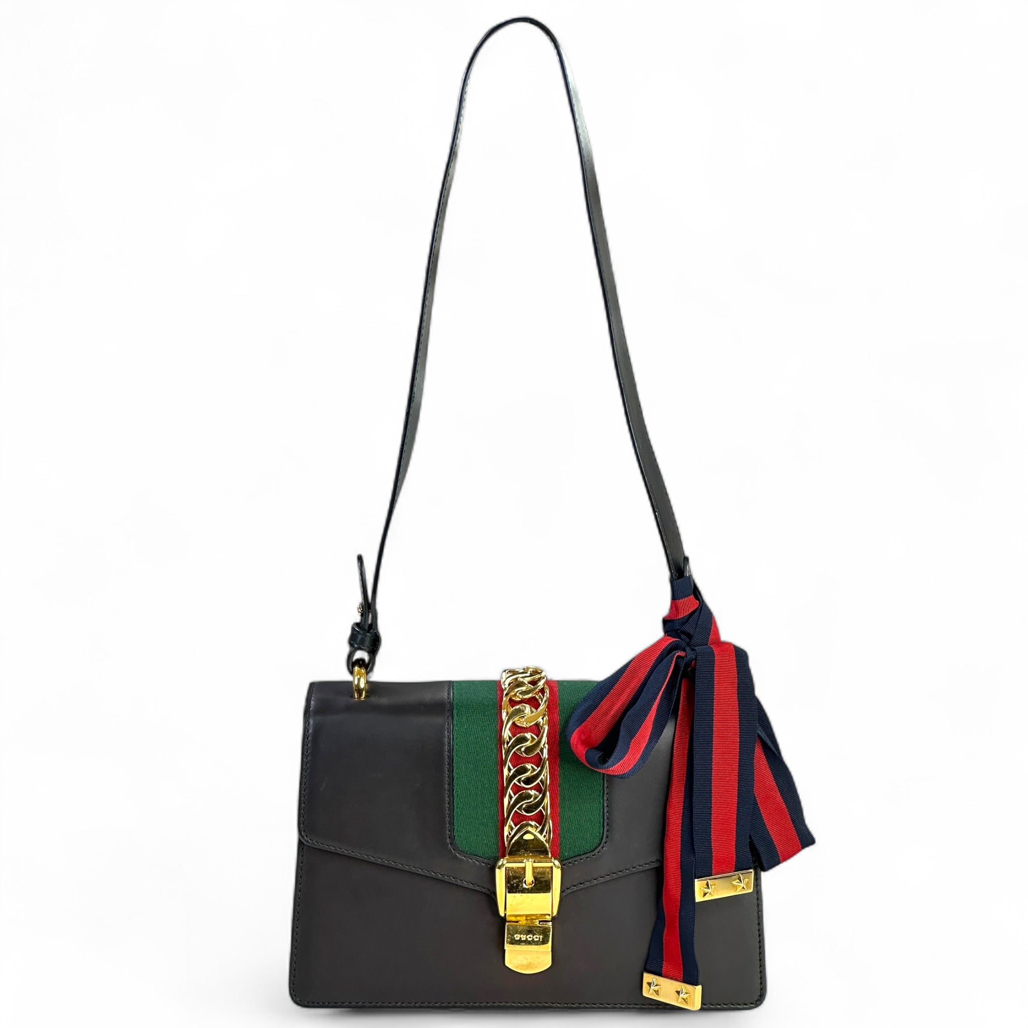 Gucci Sylvie Flap Black Leather Shoulder Bag