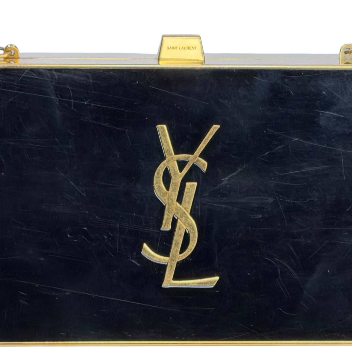 Saint Laurent Plexiglass Monogram Minaudiere Tuxedo Box Clutch with chain