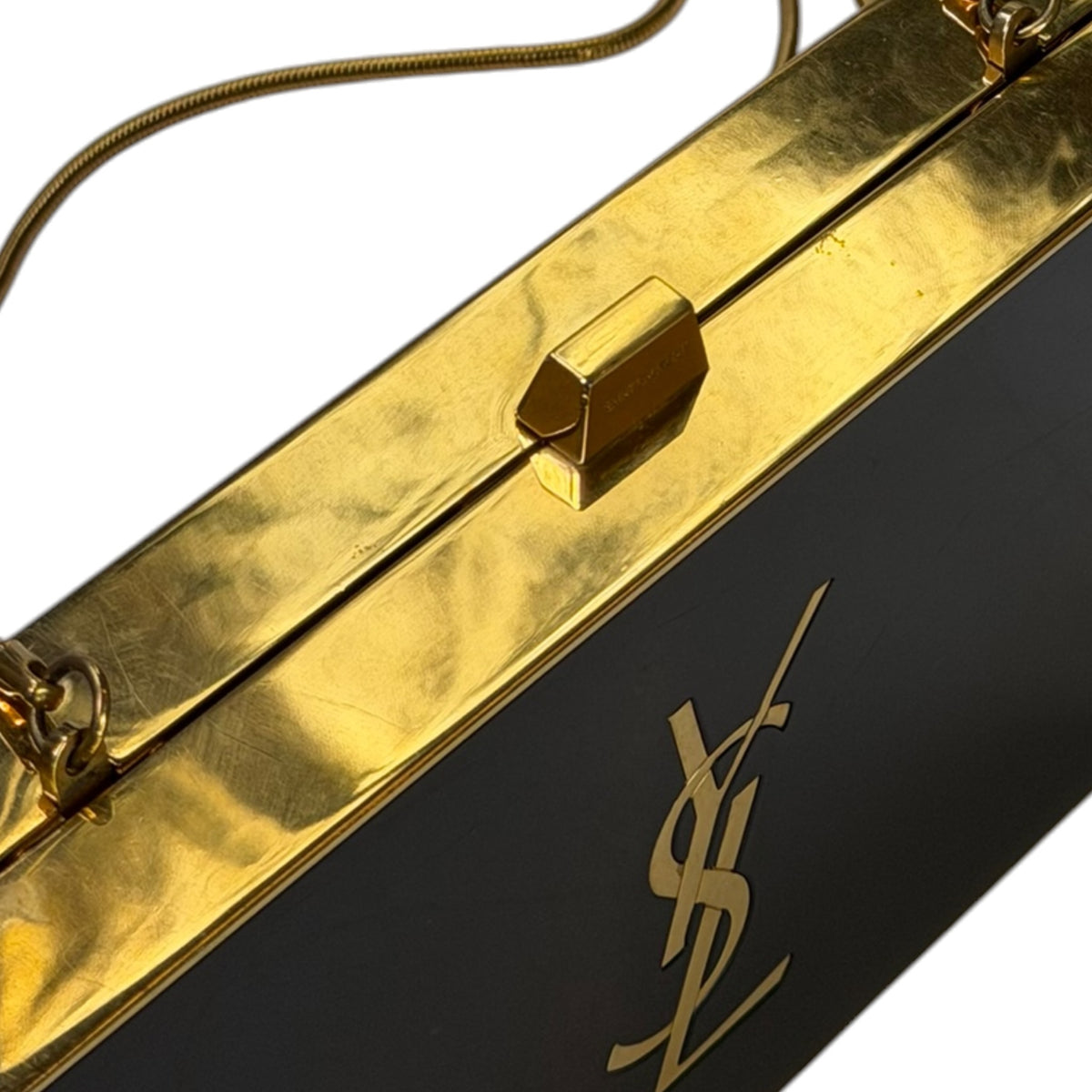 Saint Laurent Plexiglass Monogram Minaudiere Tuxedo Box Clutch with chain