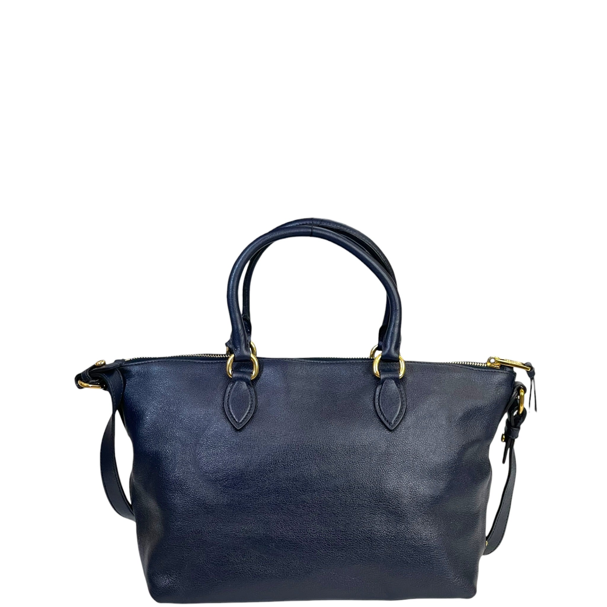 Prada Logo Embossed Satchel Baltico Glace Calf Leather