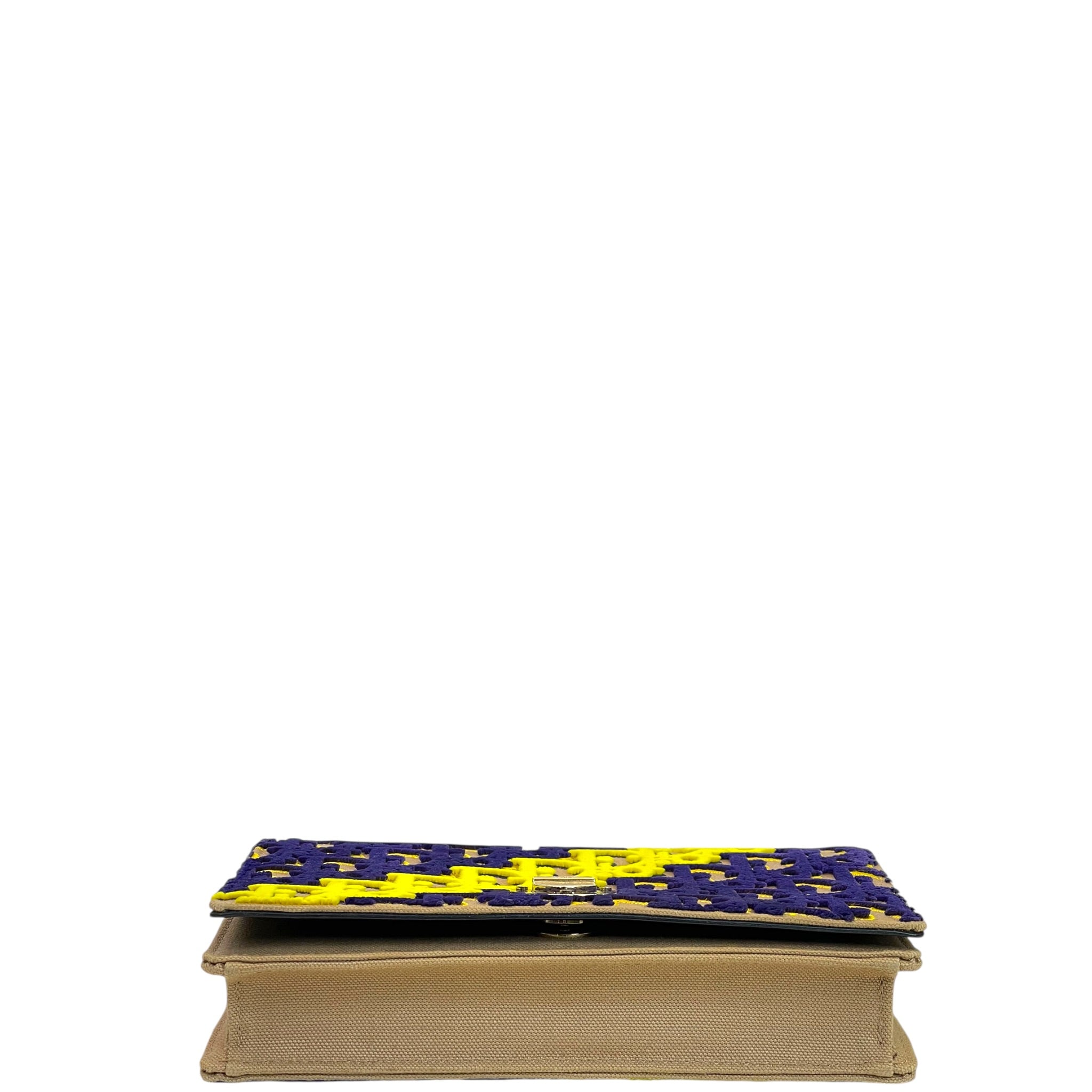 Christian Dior Diorama Wallet On Chain Blue Yellow Velvet Monogram