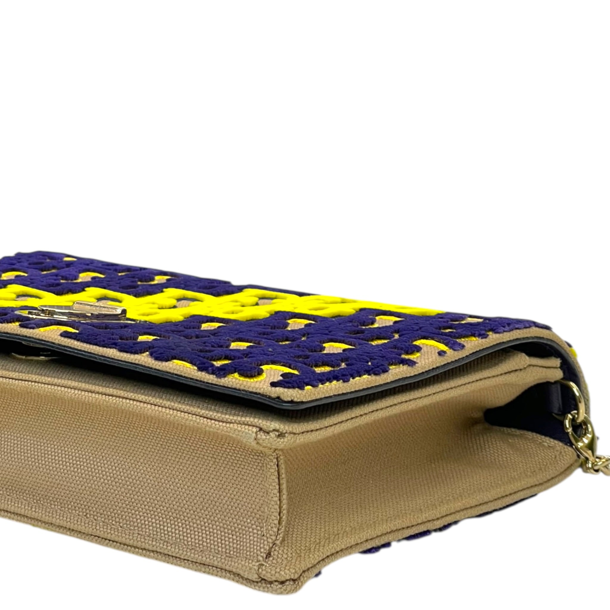 Christian Dior Diorama Wallet On Chain Blue Yellow Velvet Monogram