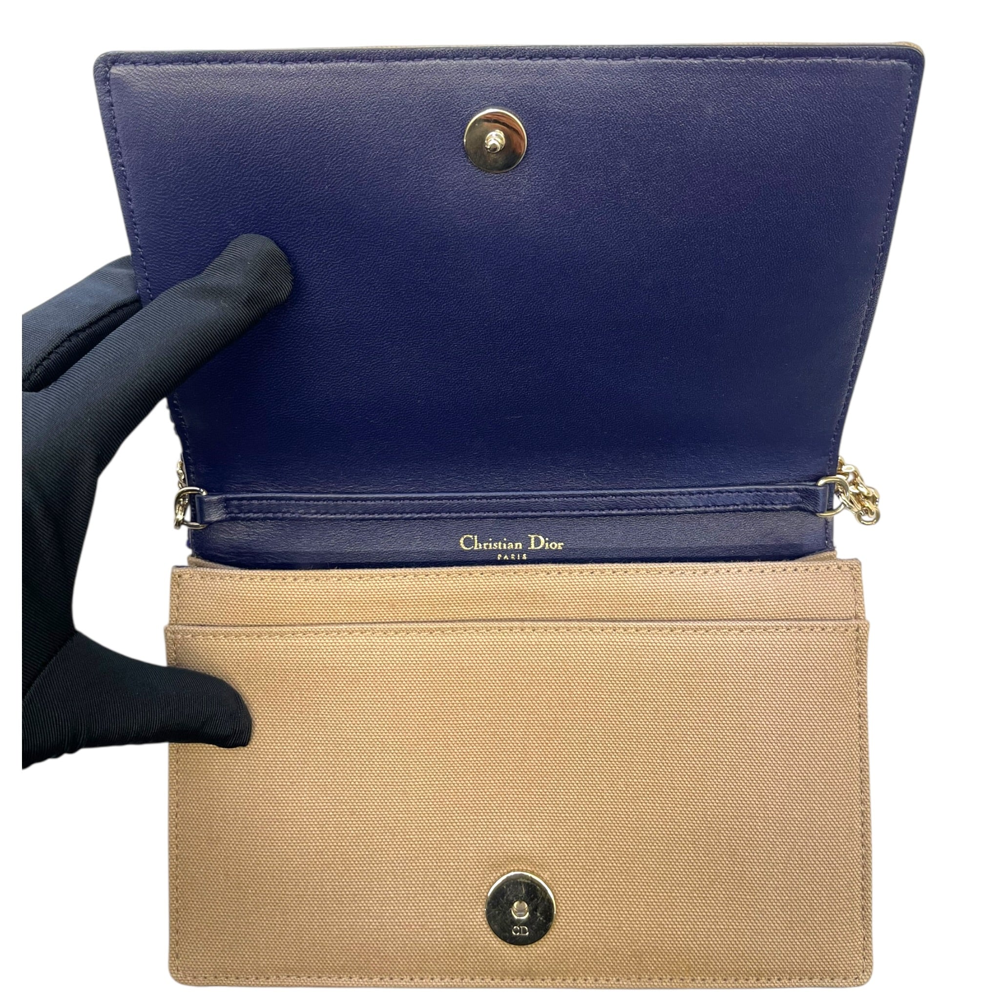 Christian Dior Diorama Wallet On Chain Blue Yellow Velvet Monogram
