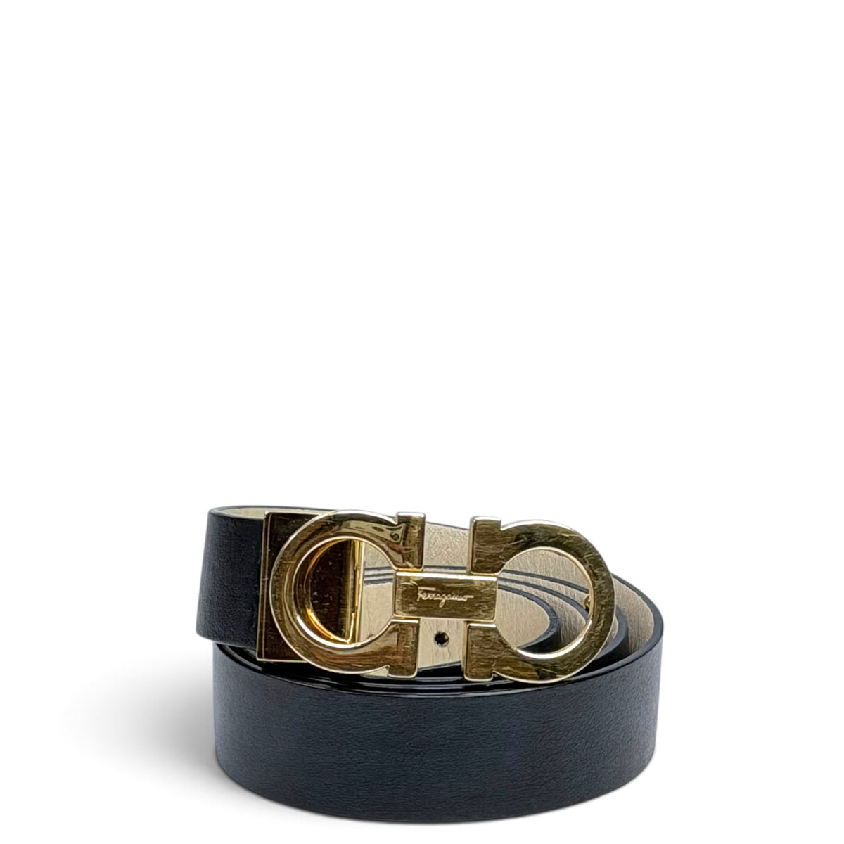Salvatore Ferragamo Reversible Gancini Black Leather Belt