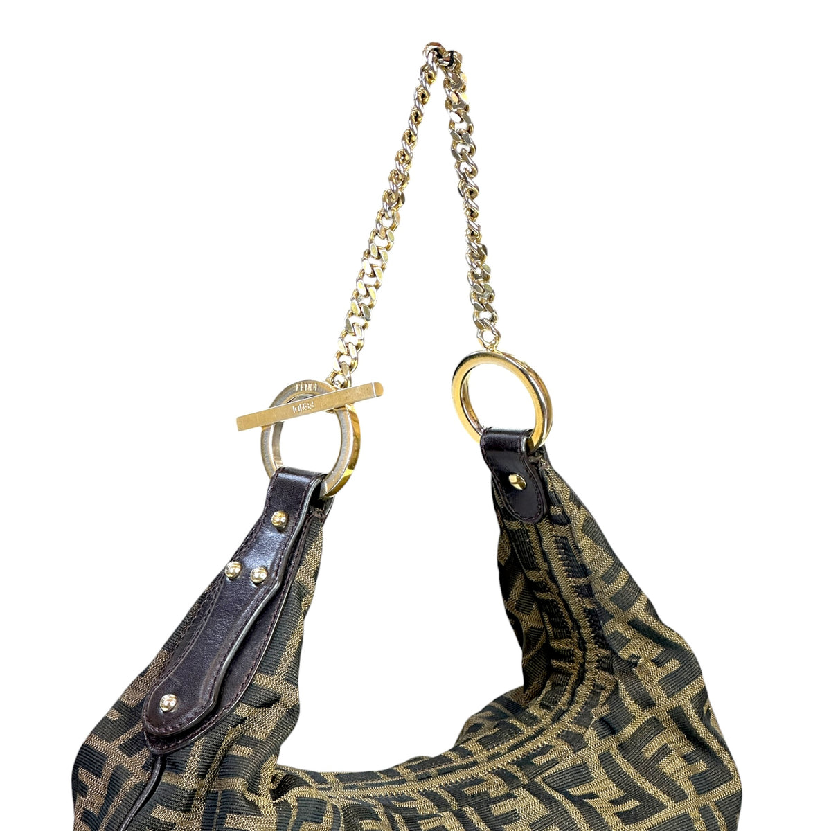 Fendi Zucca Chef Medium Canvas Chained Hobo Shoulder Bag