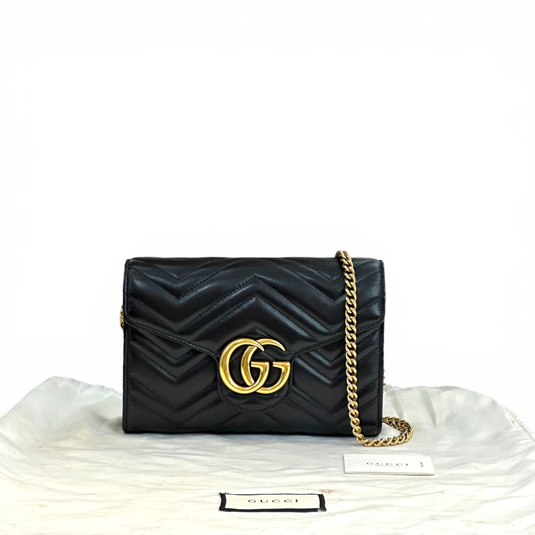 Gucci GG Marmont Wallet on Chain Black Matelasse Chevron