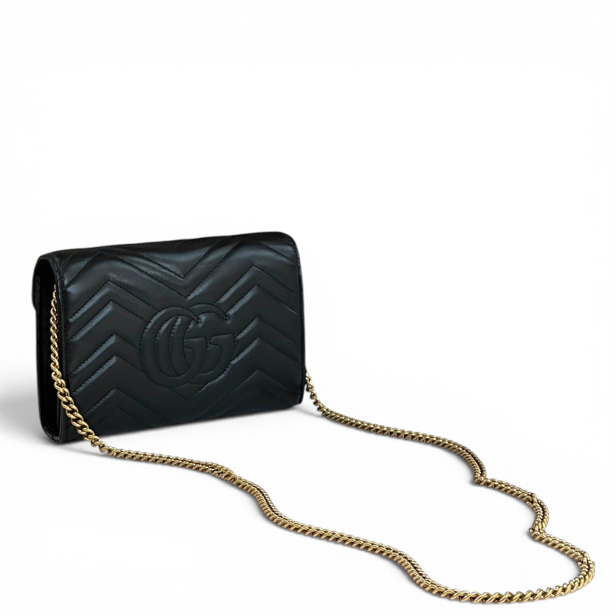 Gucci GG Marmont Wallet on Chain Black Matelasse Chevron