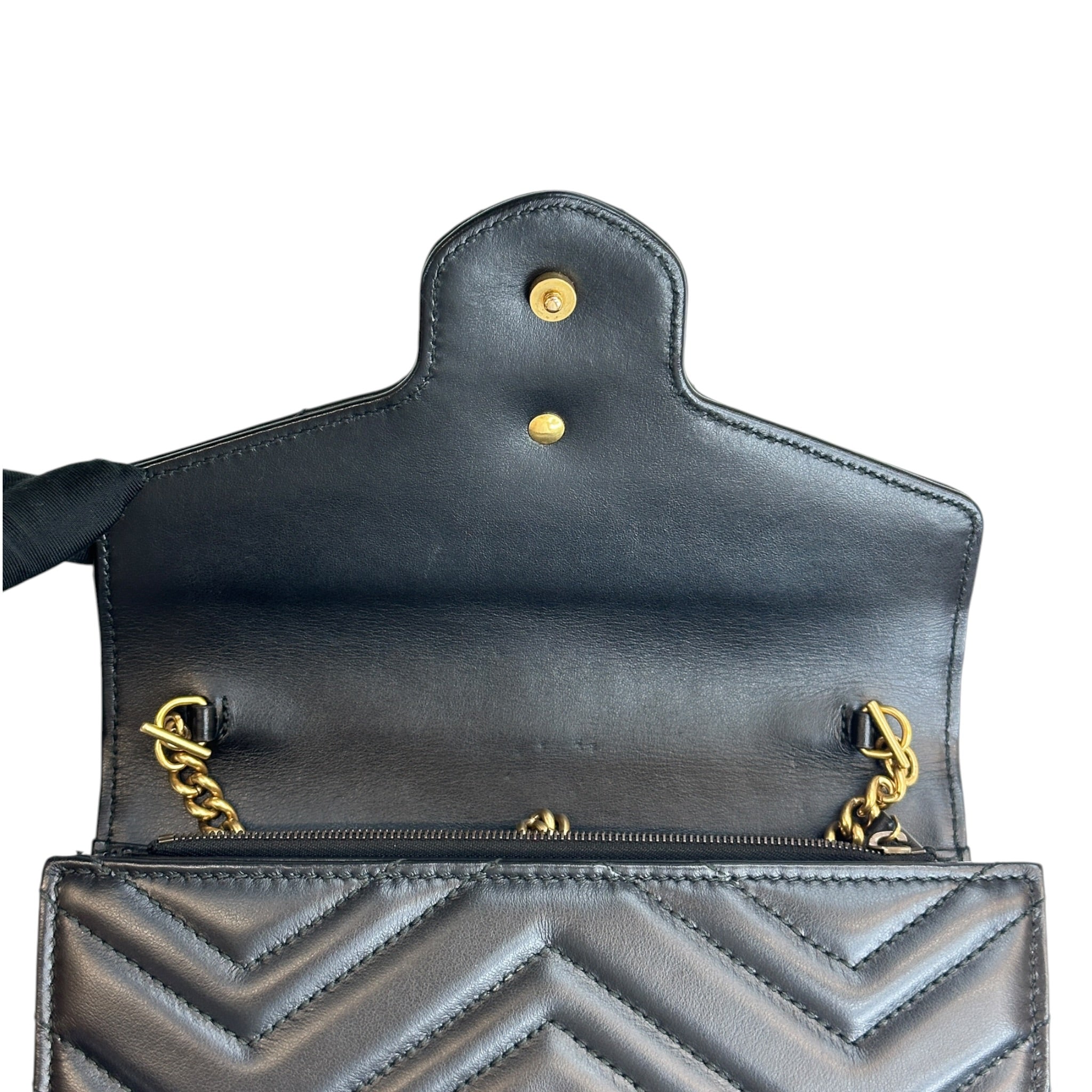 Gucci GG Marmont Wallet on Chain Black Matelasse Chevron