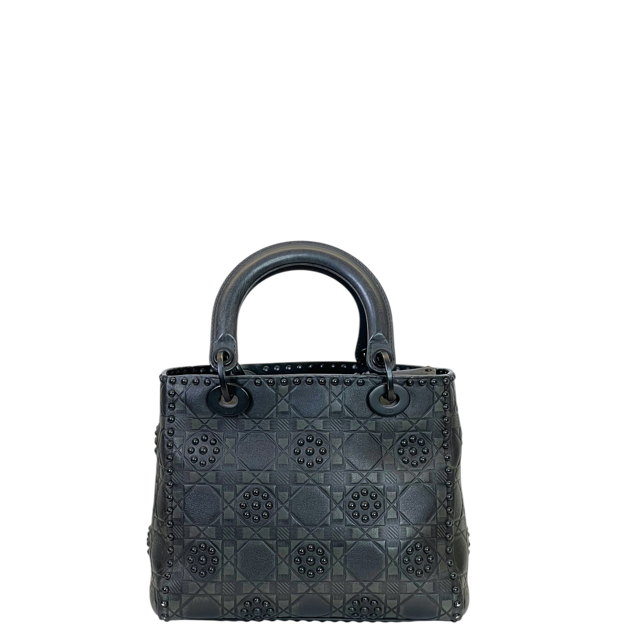 Christian Dior Studded Lady Dior medium Black Matte Calfskin Cannage