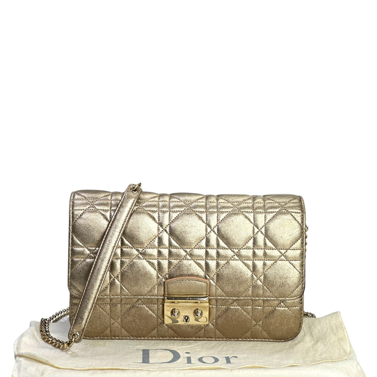 Miss Dior Metallic Golden Leather Promenade Pouch Crossbody Bag